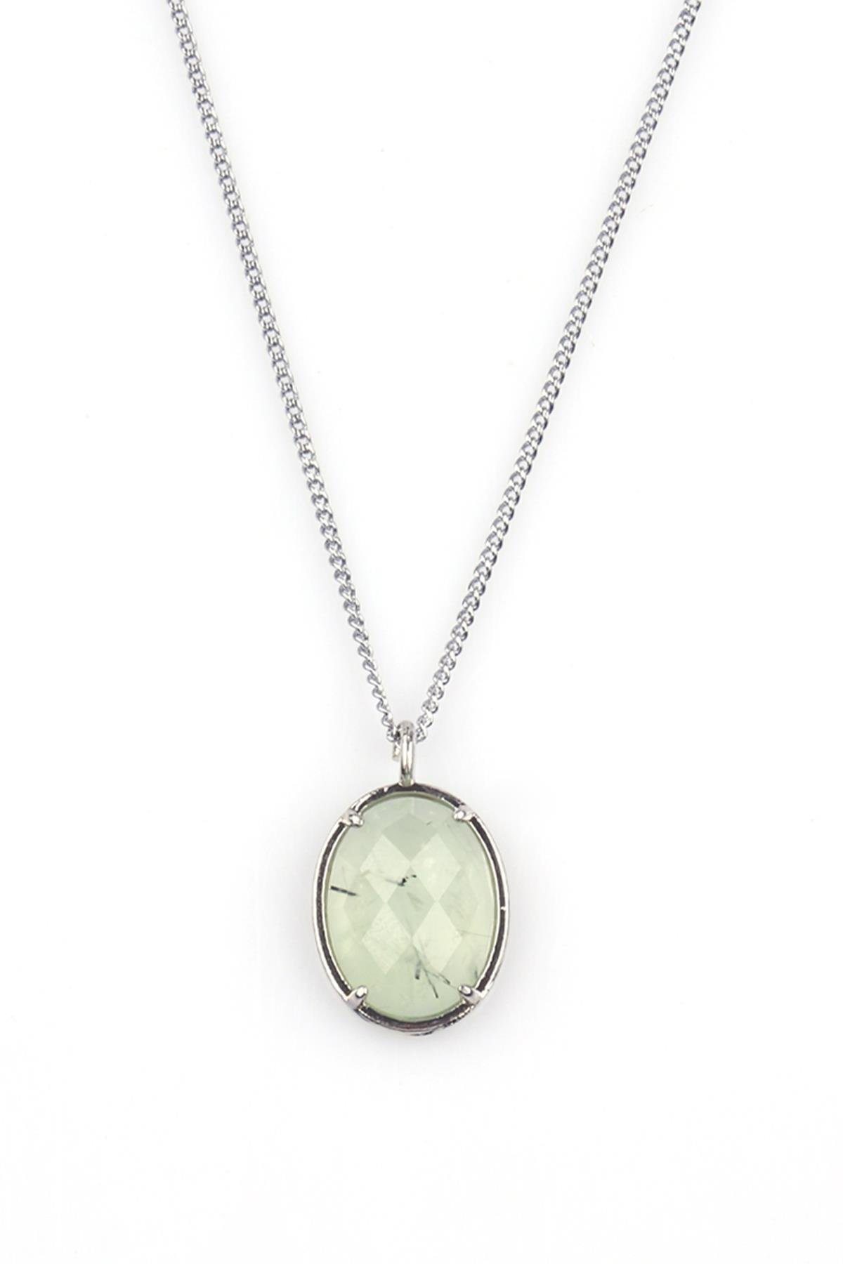 Prehnite Doğal Taş Gümüş Renkli Kolye