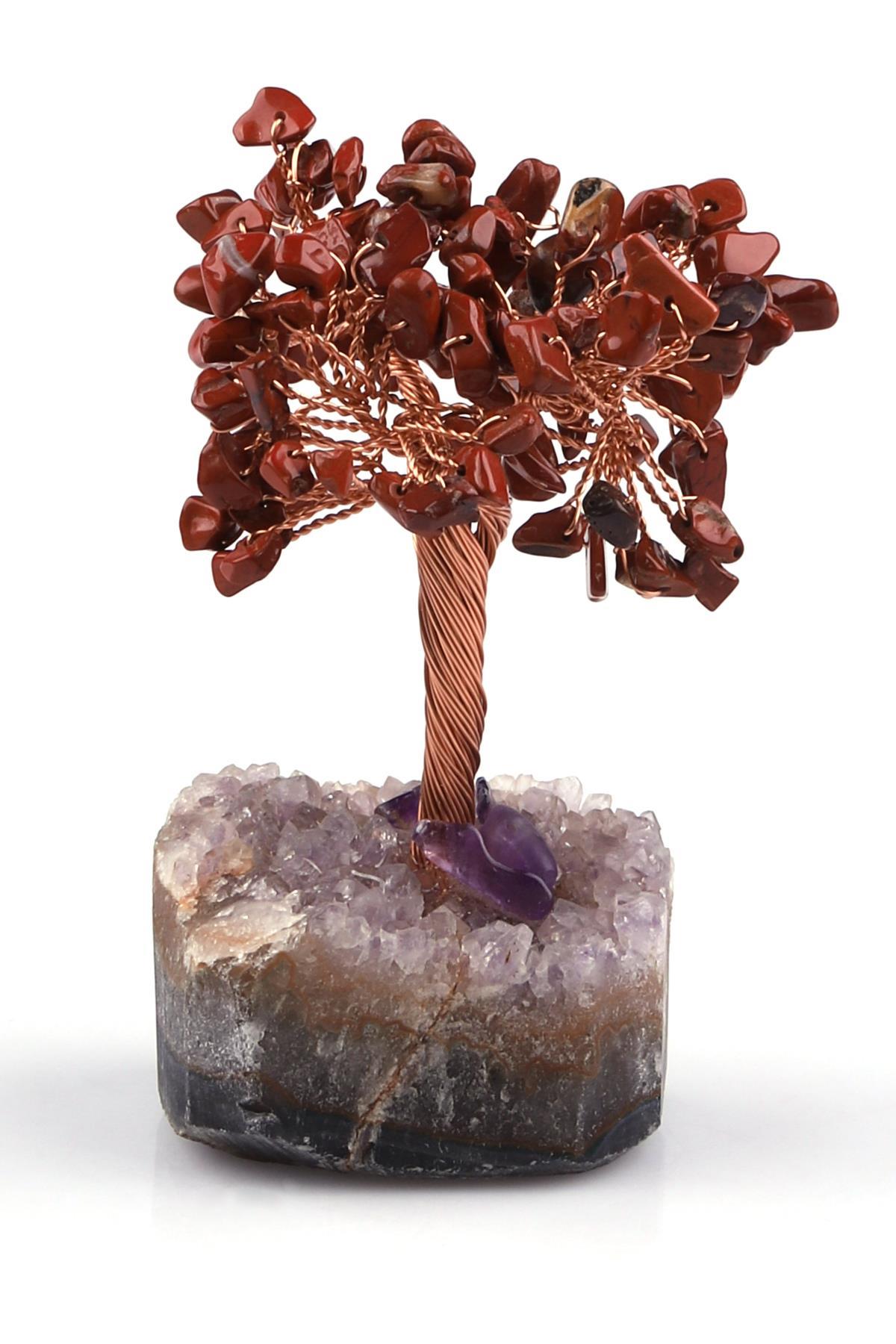 Red Jasper - Akik Doğal Taş Tel Sarmalı Tasarım Ağaç