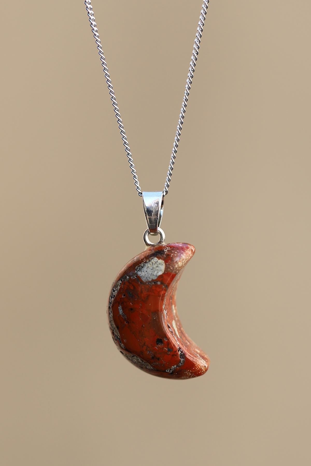 Red Jasper Doğal Taş Ay Model Kolye