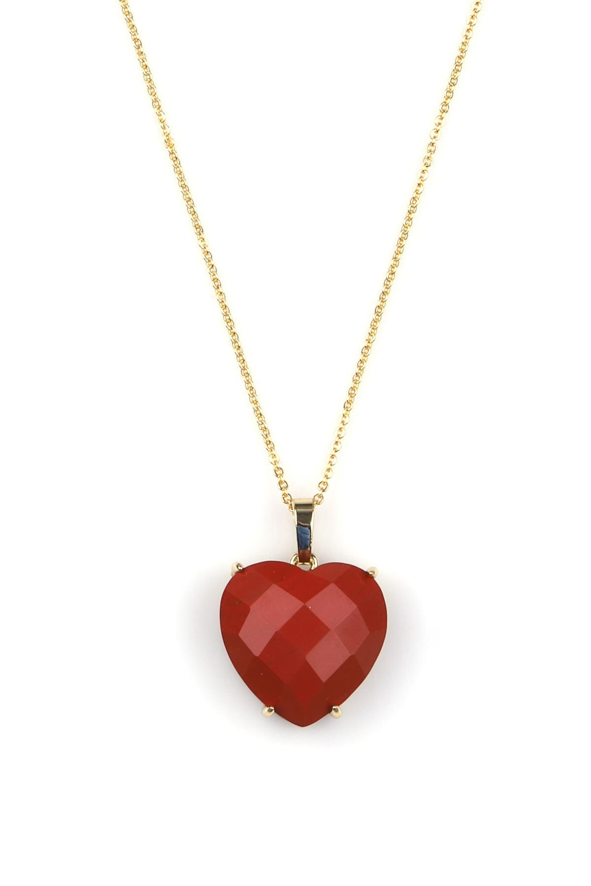 Red Jasper Doğal Taş Gold Renkli Kolye