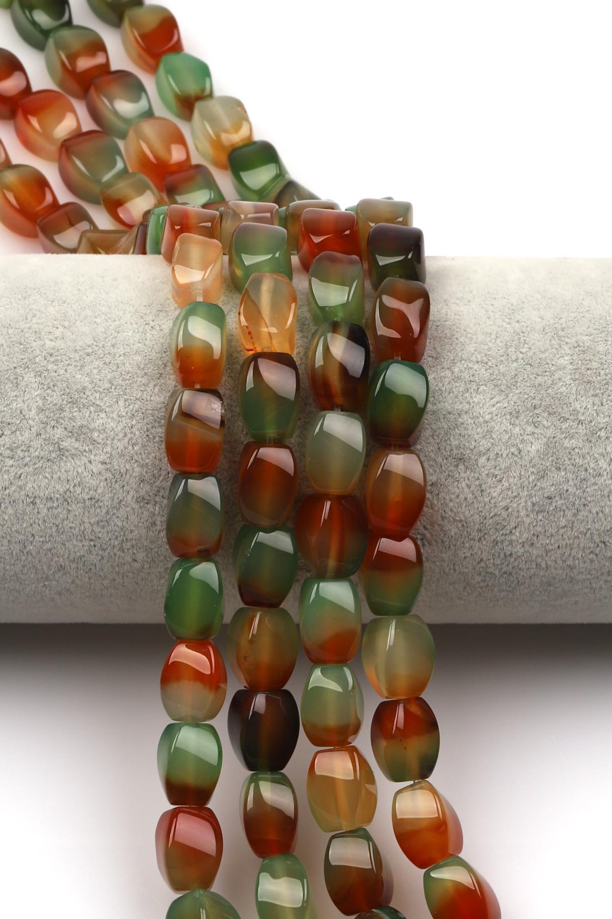 Renkli Akik Doğaltaş Dizi 8 x 11 mm Burgu Kesim