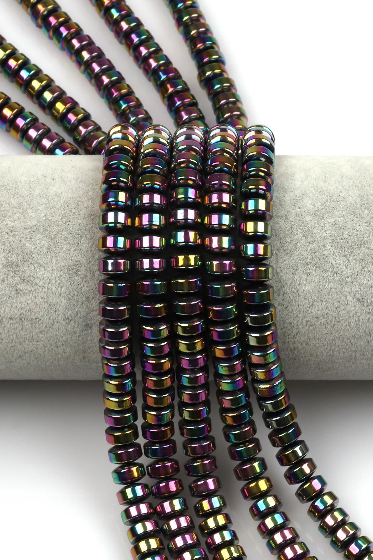 Renkli Hematit Dizi 4 x 8 mm Rondel Kesim