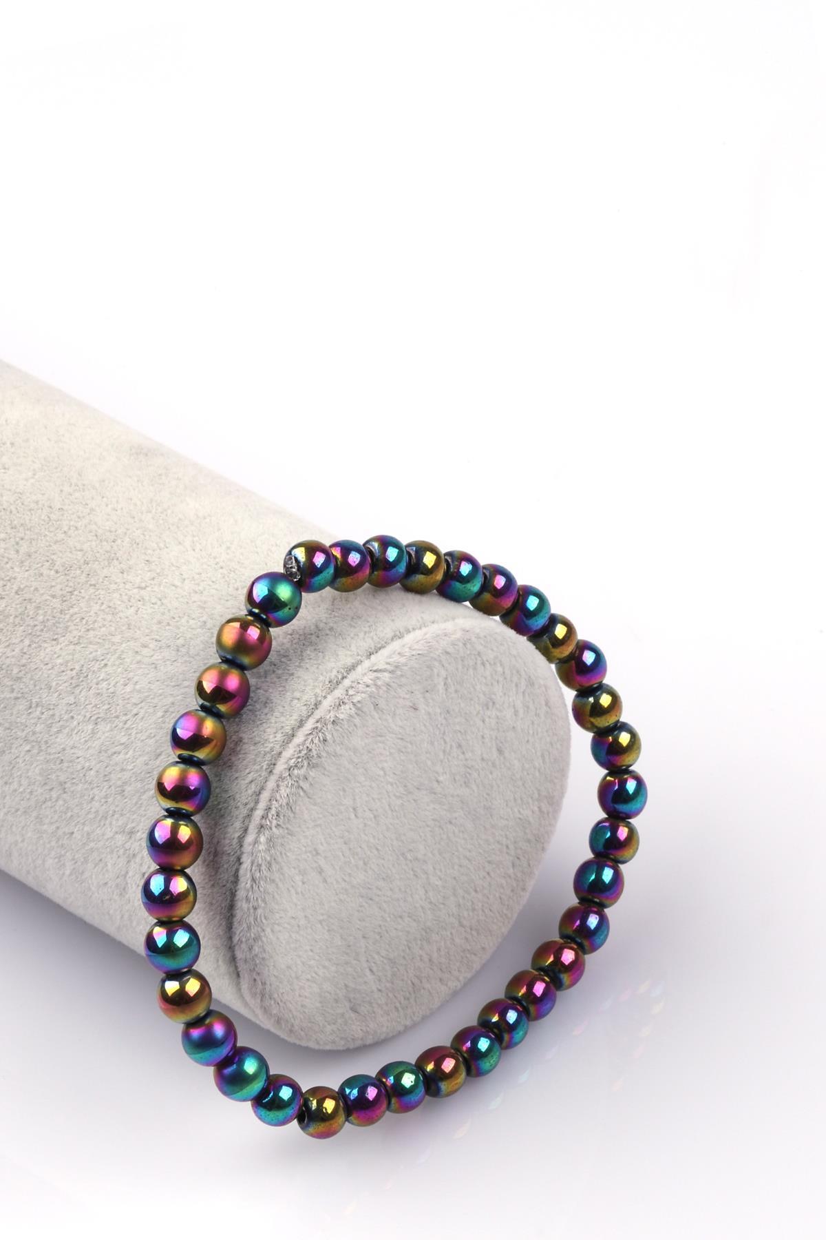 Renkli Hematit Doğal Taş Bileklik 6mm Küre Kesim