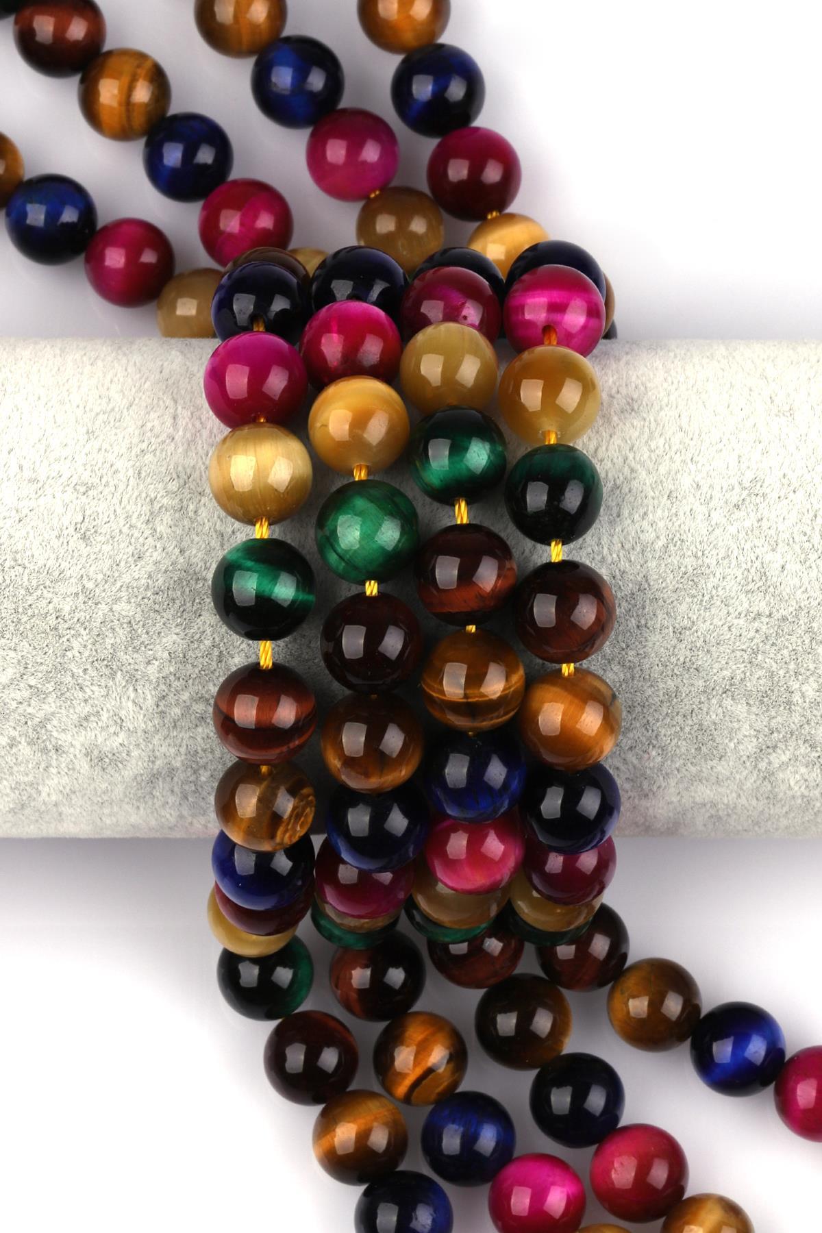 Renkli Kaplan Gözü Doğal Taş Dizi 10 mm Küre Kesim