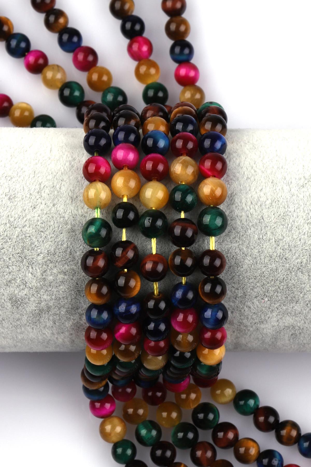 Renkli Kaplan Gözü Doğal Taş Dizi 6 mm Küre Kesim