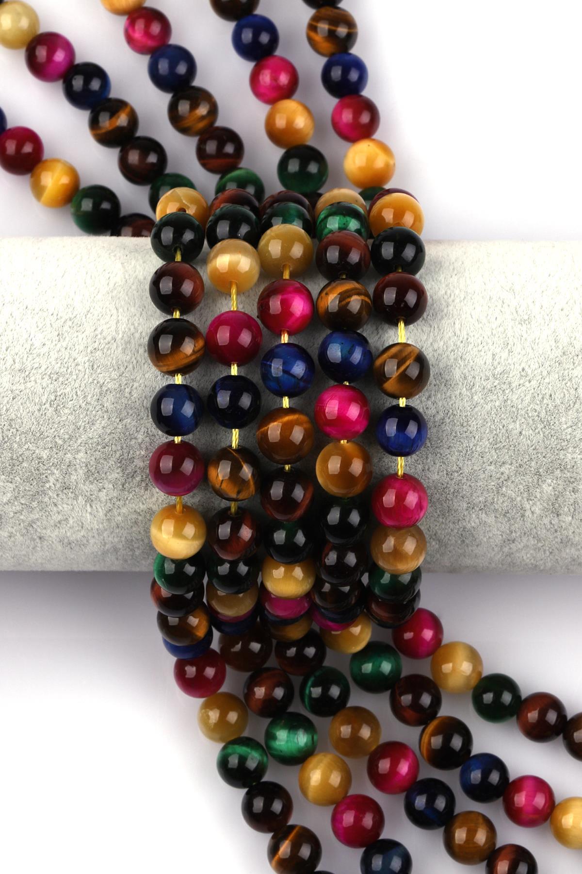 Renkli Kaplan Gözü Doğal Taş Dizi 8 mm Küre Kesim