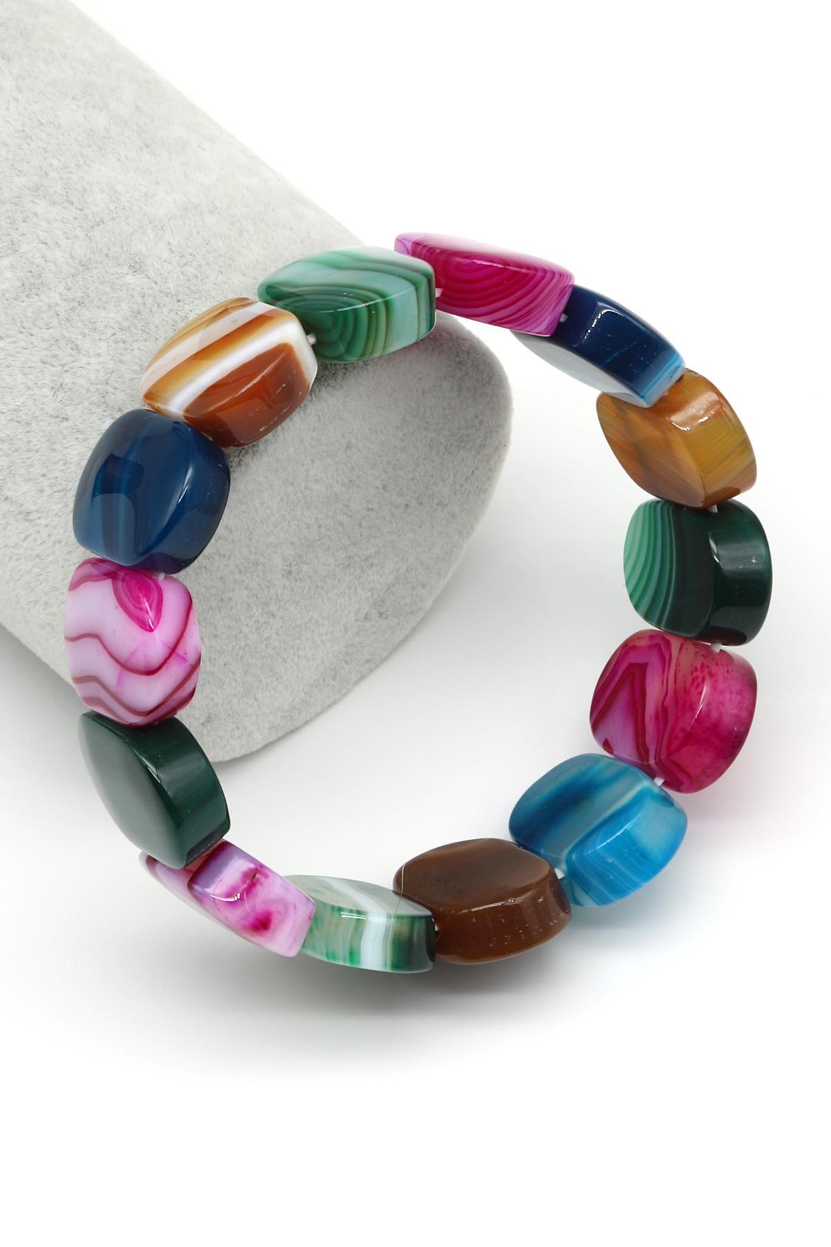 Renkli Madagaskar Akik Doğal Taş Bileklik 15 x 20 mm Özel Kesim