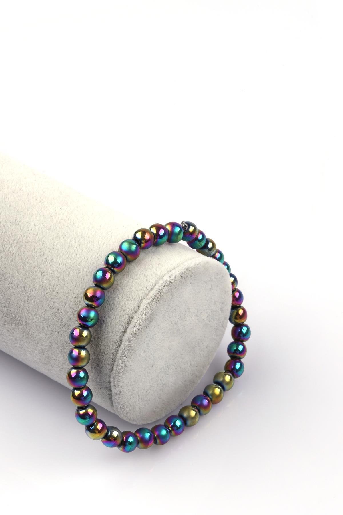 Renkli Mat Hematit Doğal Taş Bileklik 6mm Küre Kesim