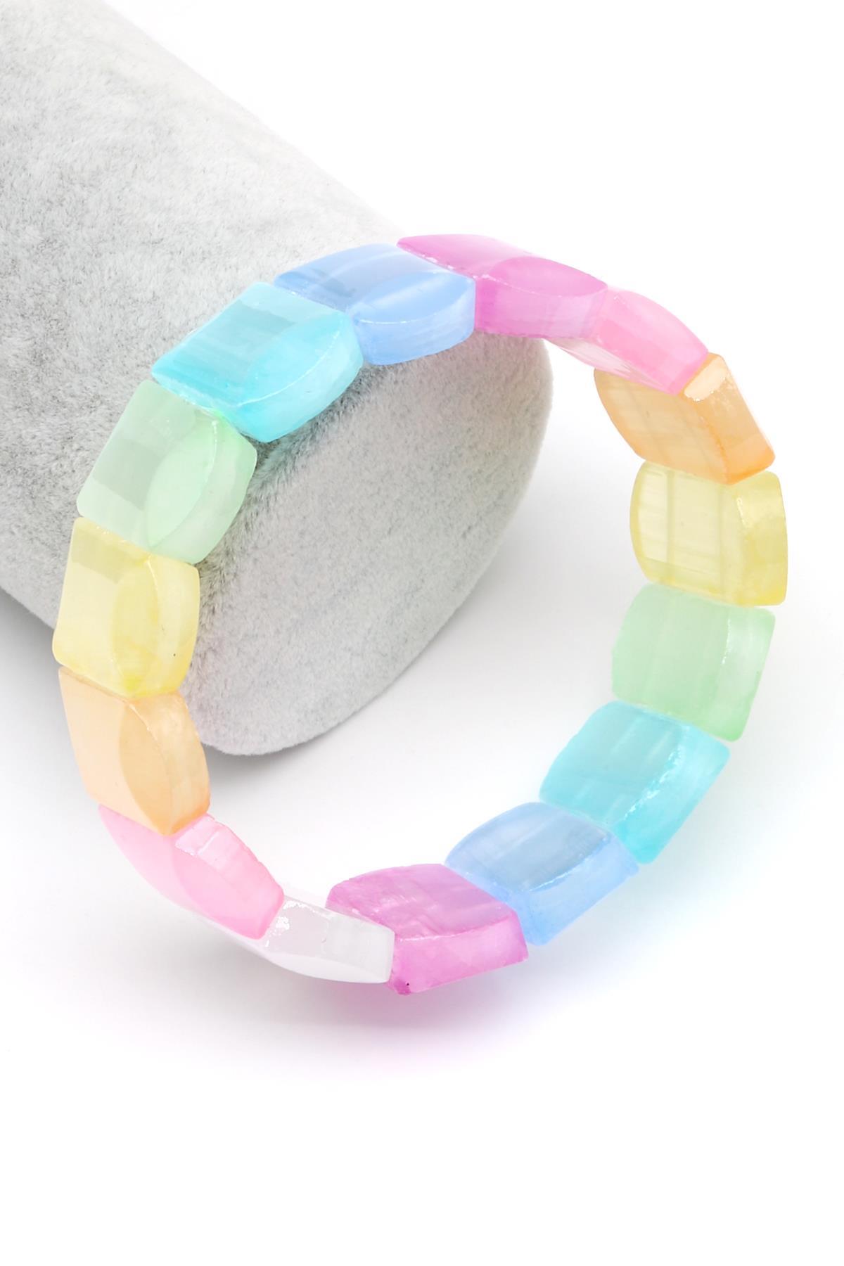 Renkli Selenit Doğal Taş Bileklik 13 x 22 mm Özel Kesim