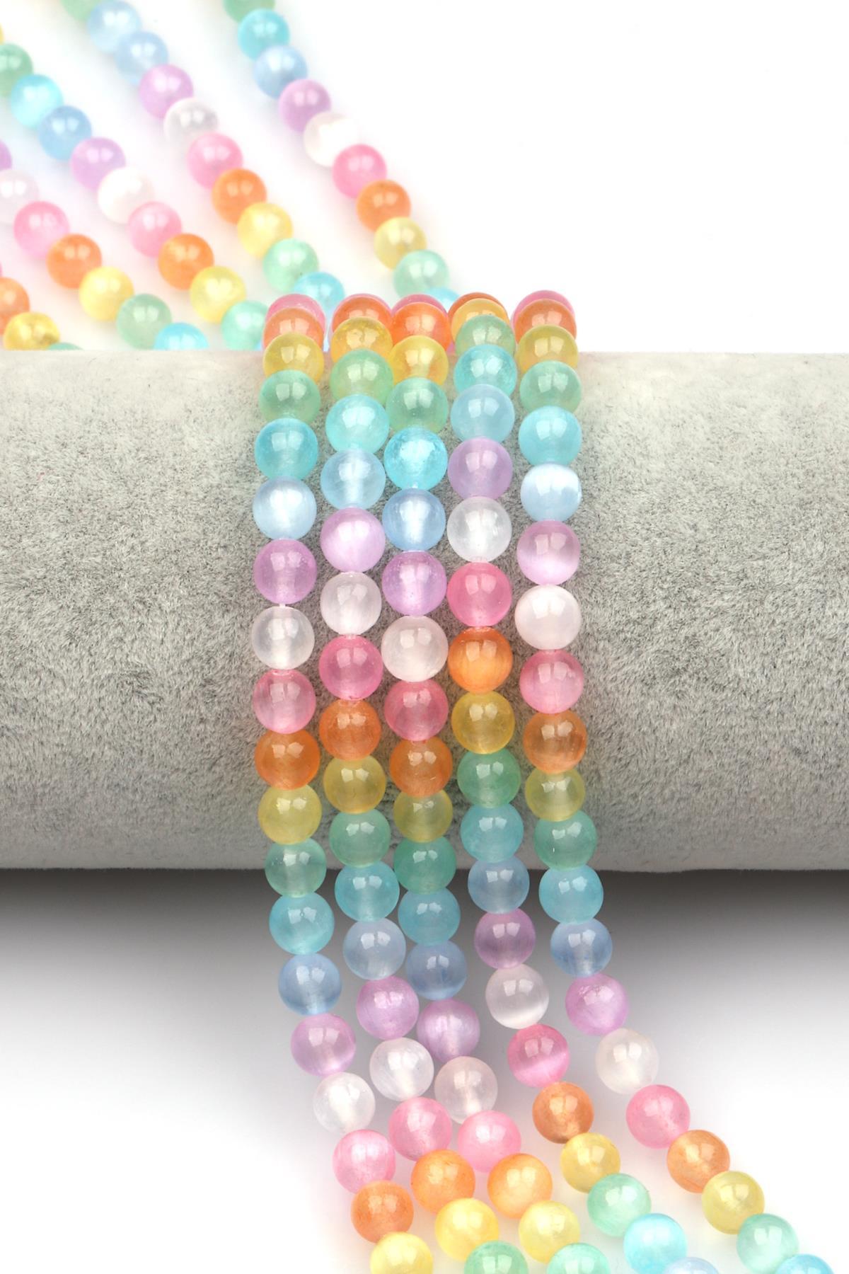 Renkli Selenit Doğal Taş Dizi 6 mm Küre Kesim