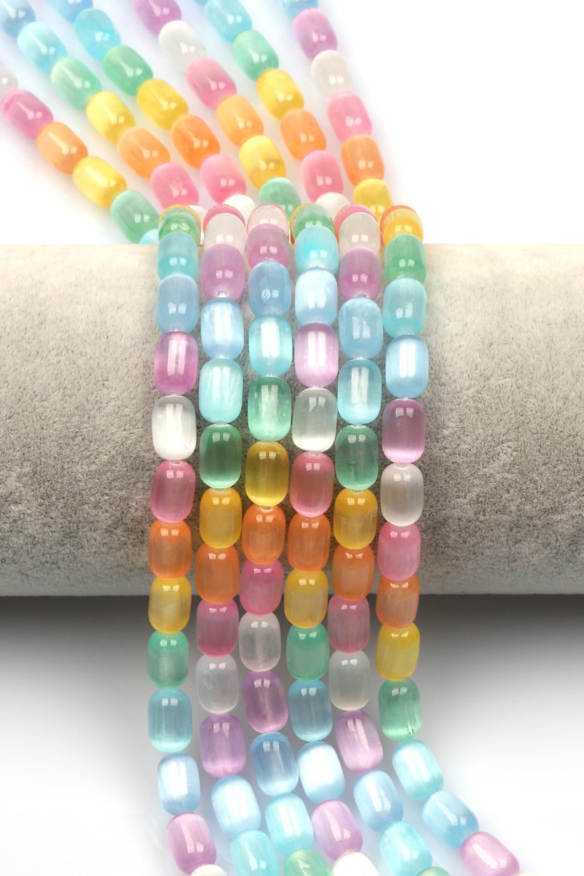 Renkli Selenit Doğal Taş Dizi 6 x 9 mm Boru Kesim