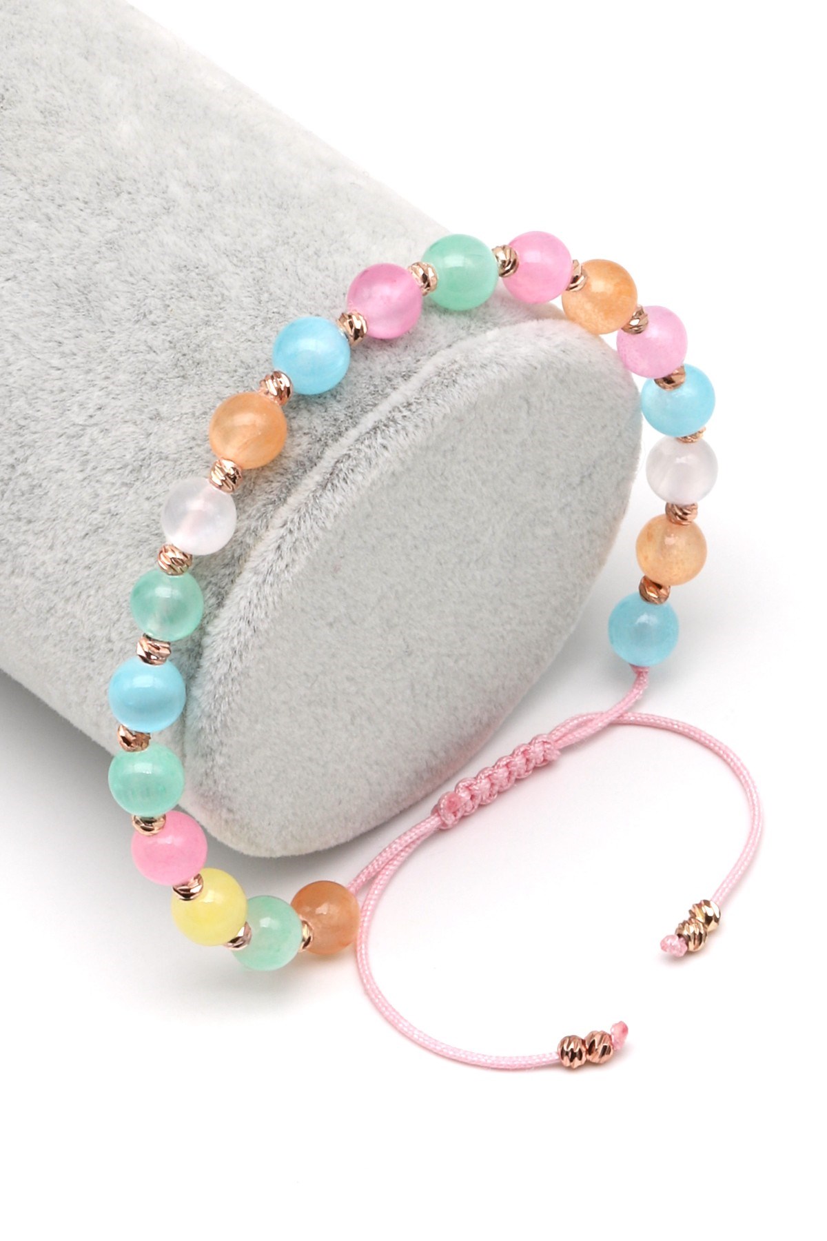 Renkli Selenit Doğal Taş Makrome Örme Bileklik Küre Kesim - BMK-598