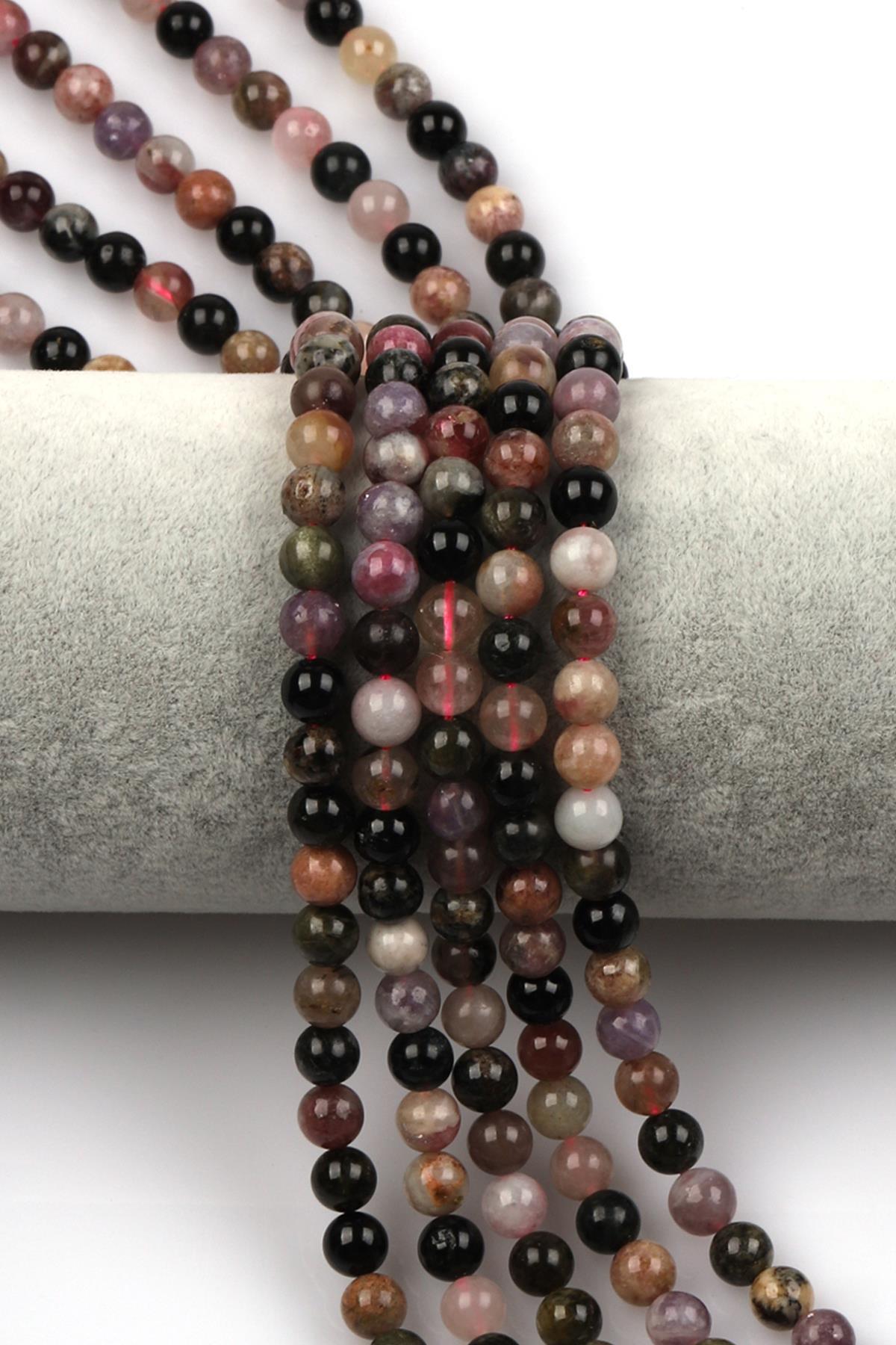 Renkli Turmalin ( AB Kalite ) Doğal Taş Dizi 6 mm Küre Kesim