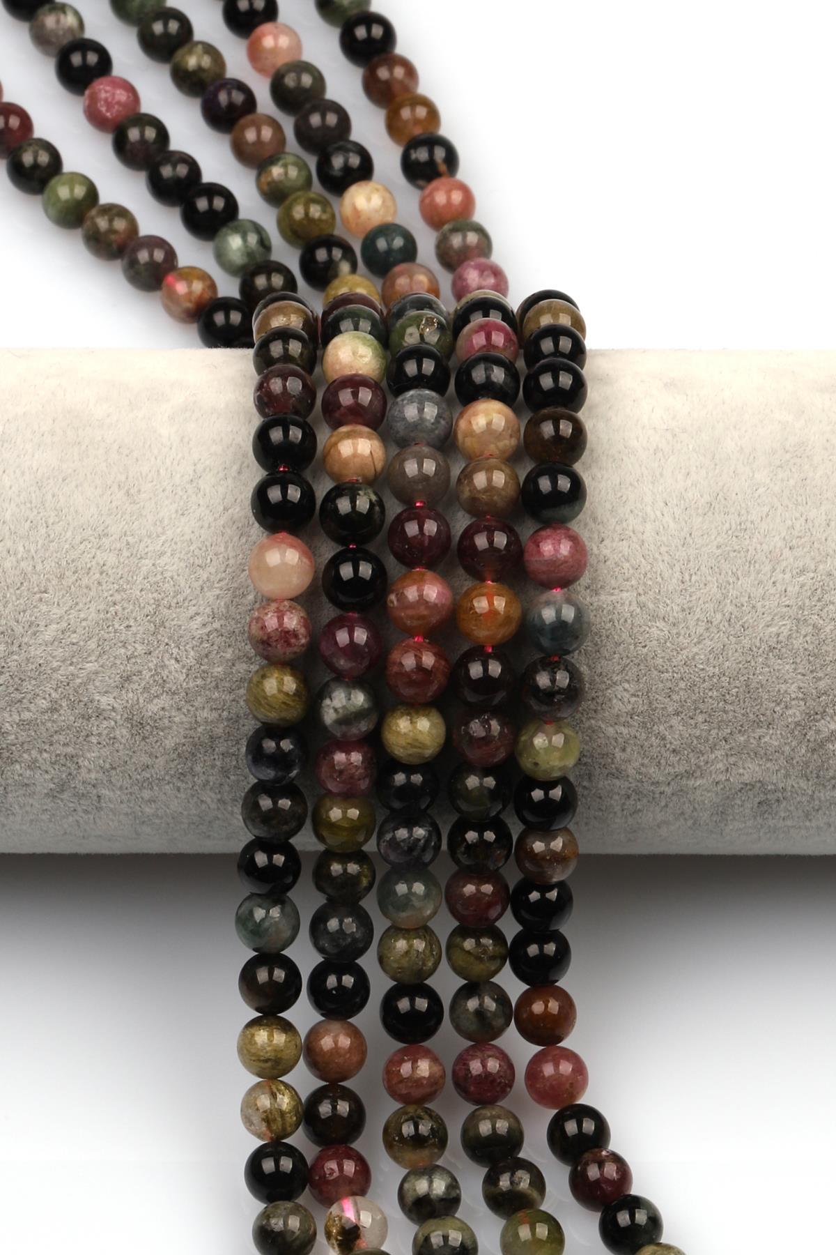 Renkli Turmalin Doğal Taş Dizi 6 mm Küre Kesim