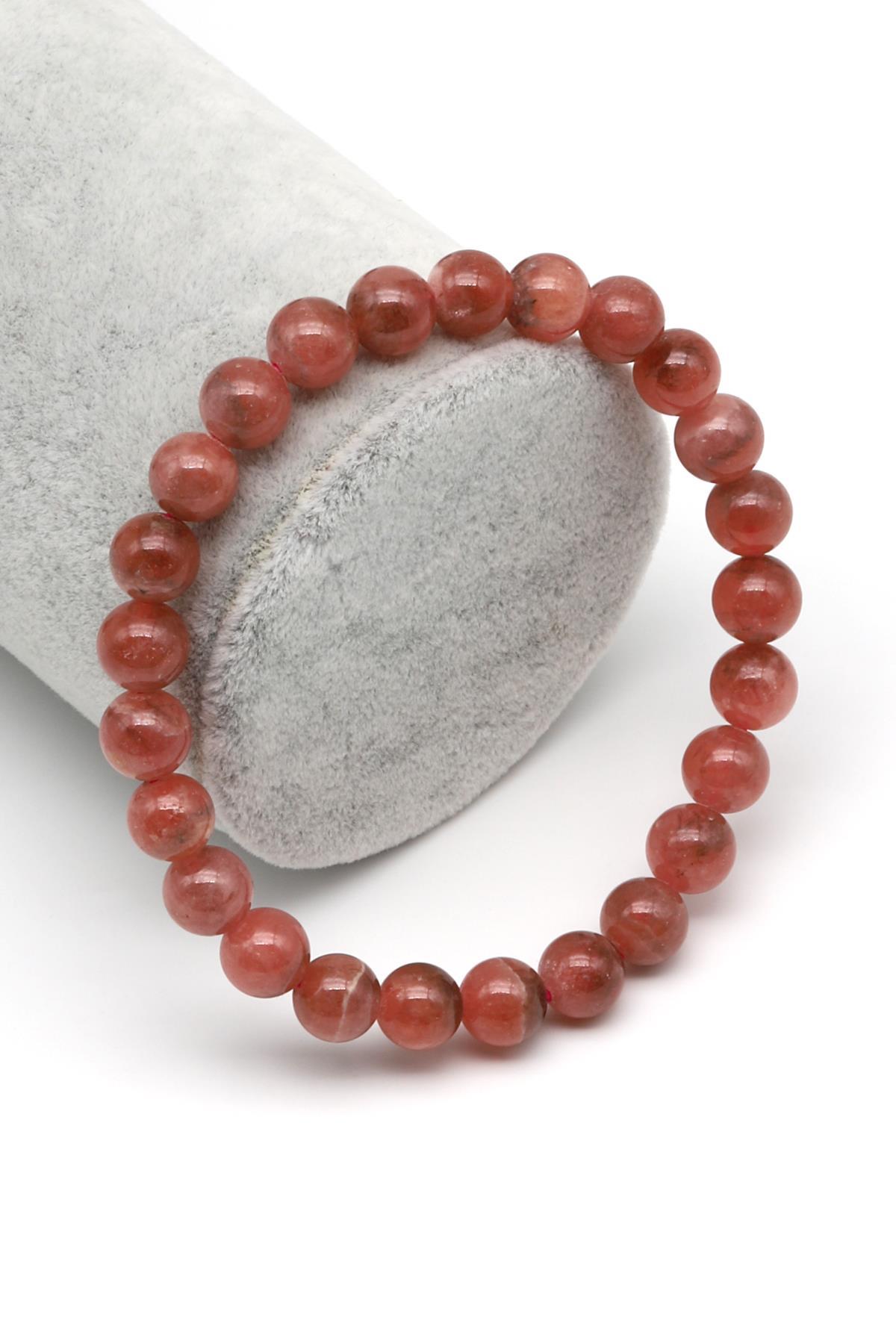 Rodokrozit Doğal Taş Bileklik 7 mm Küre Kesim