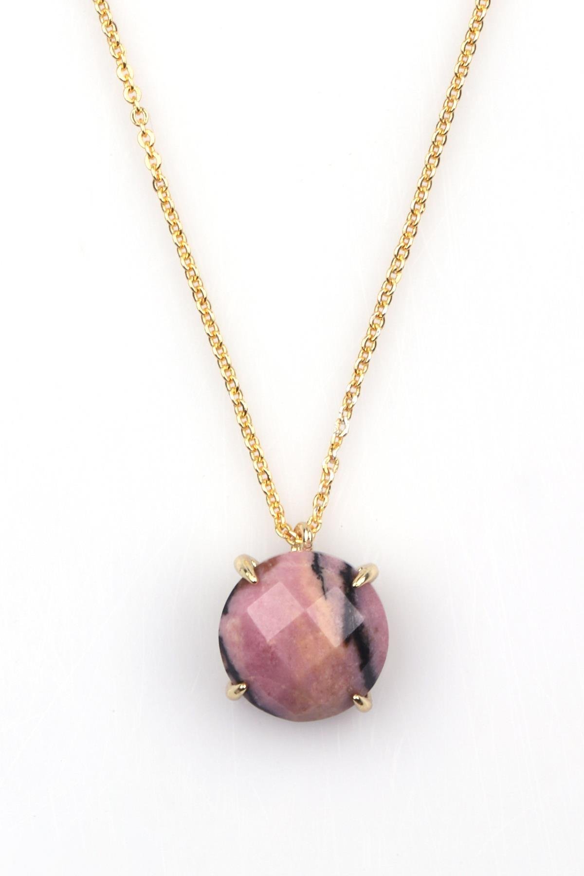 Rodonit Doğal Taş Gold Renkli Kolye