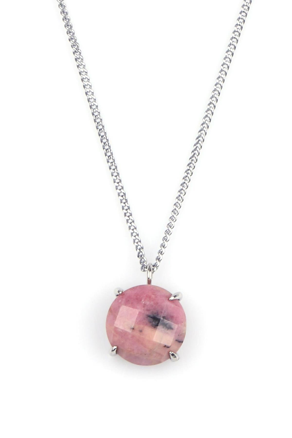 Rodonit Doğal Taş Gümüş Renkli Kolye
