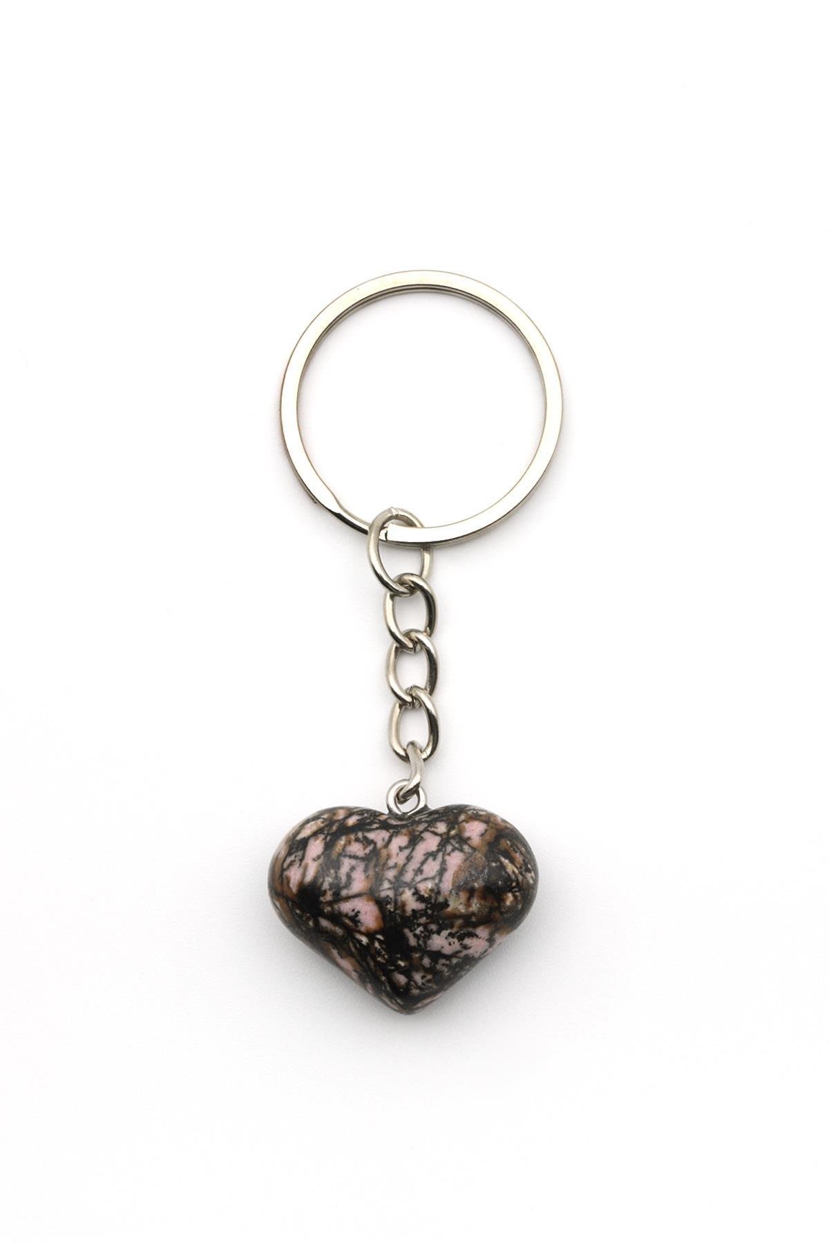 Rodonit Doğal Taş Kalp Model Anahtarlık