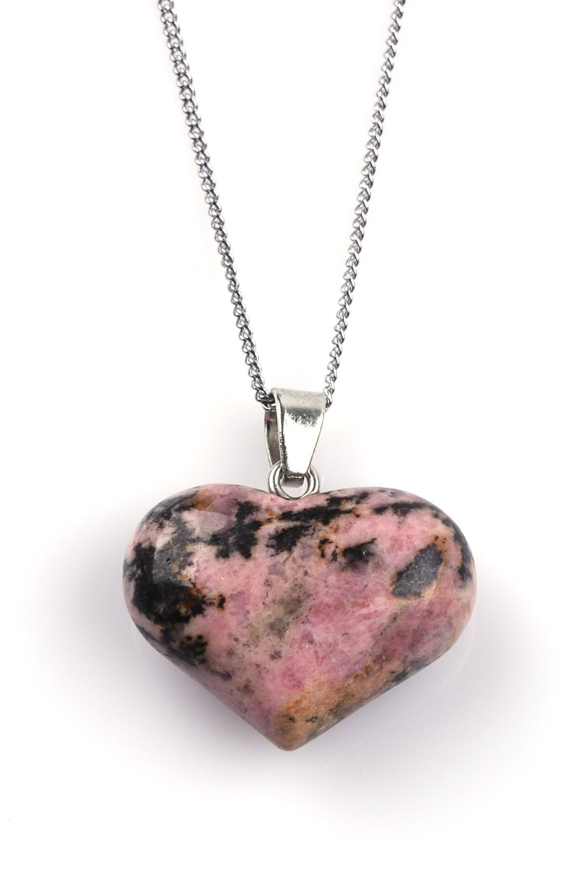 Rodonit Doğal Taş Kalp Model Kolye