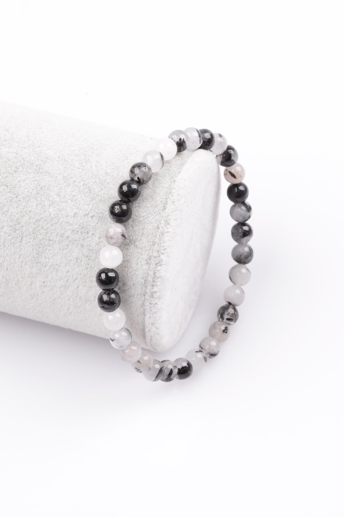 Rutil Kuvars Doğal Taş Bileklik 6 mm Küre Kesim