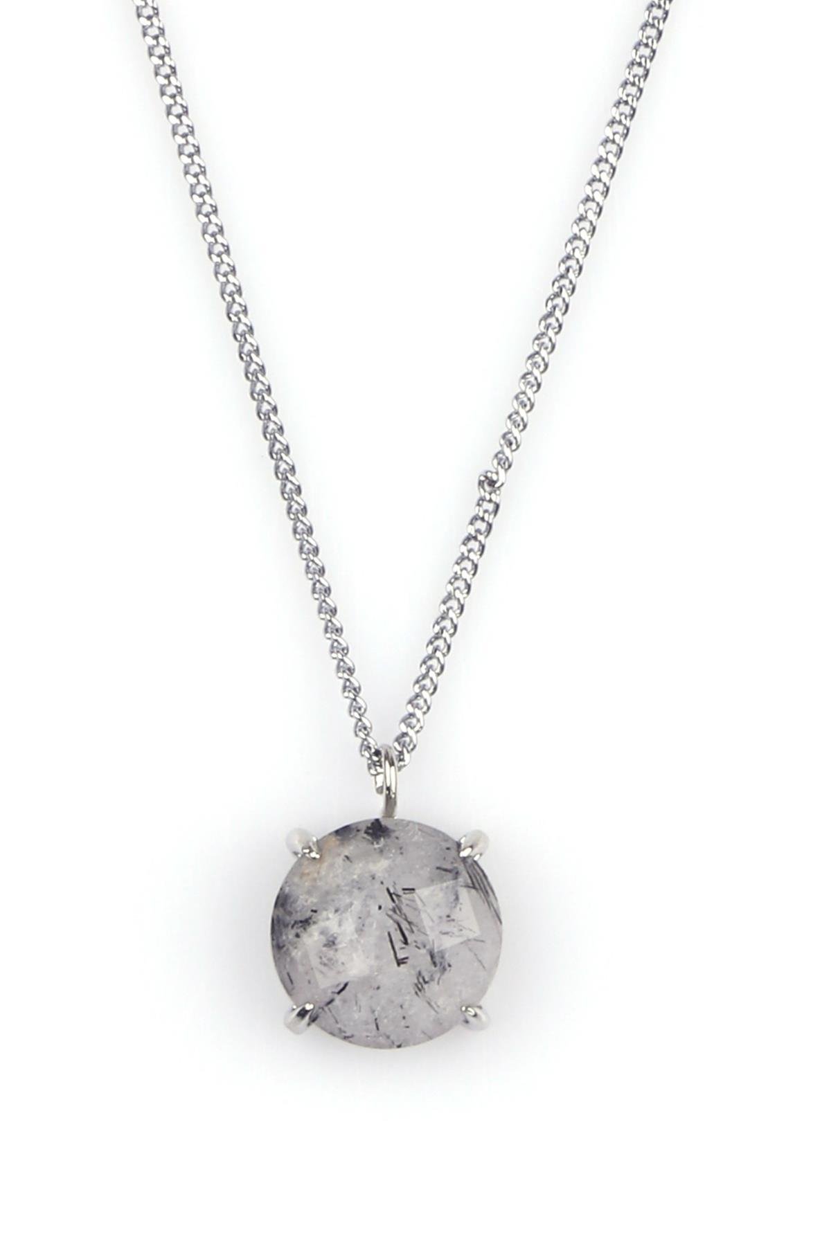 Rutil Kuvars Doğal Taş Gümüş Renkli Kolye