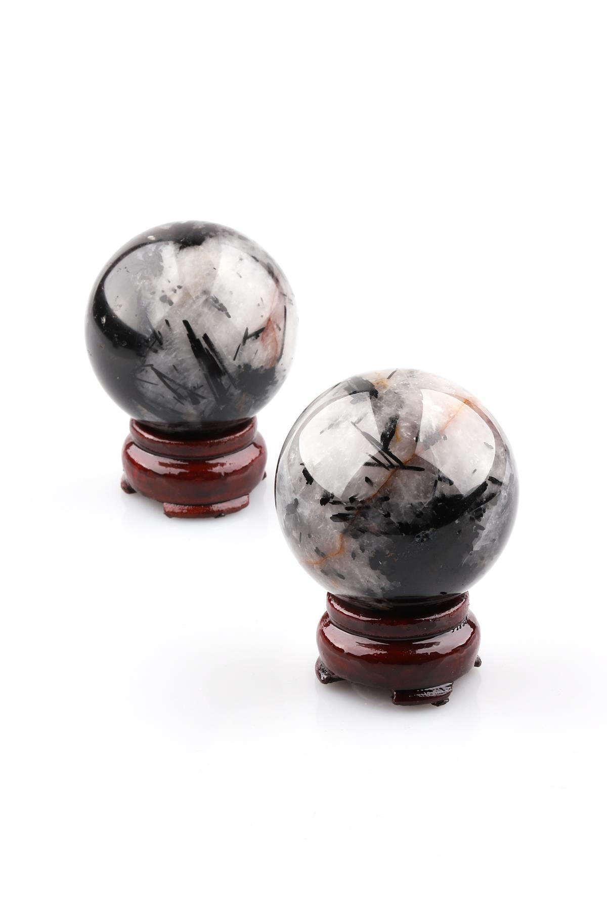 Rutil Kuvars Doğal Taş Standlı Küre