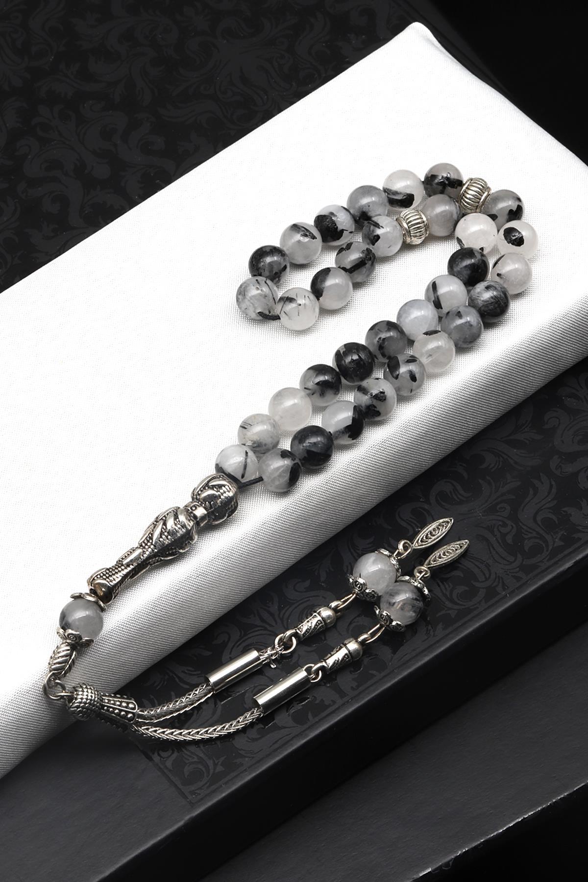 Rutilli Kuvars Doğal Taş Tesbih 8 mm Küre Kesim