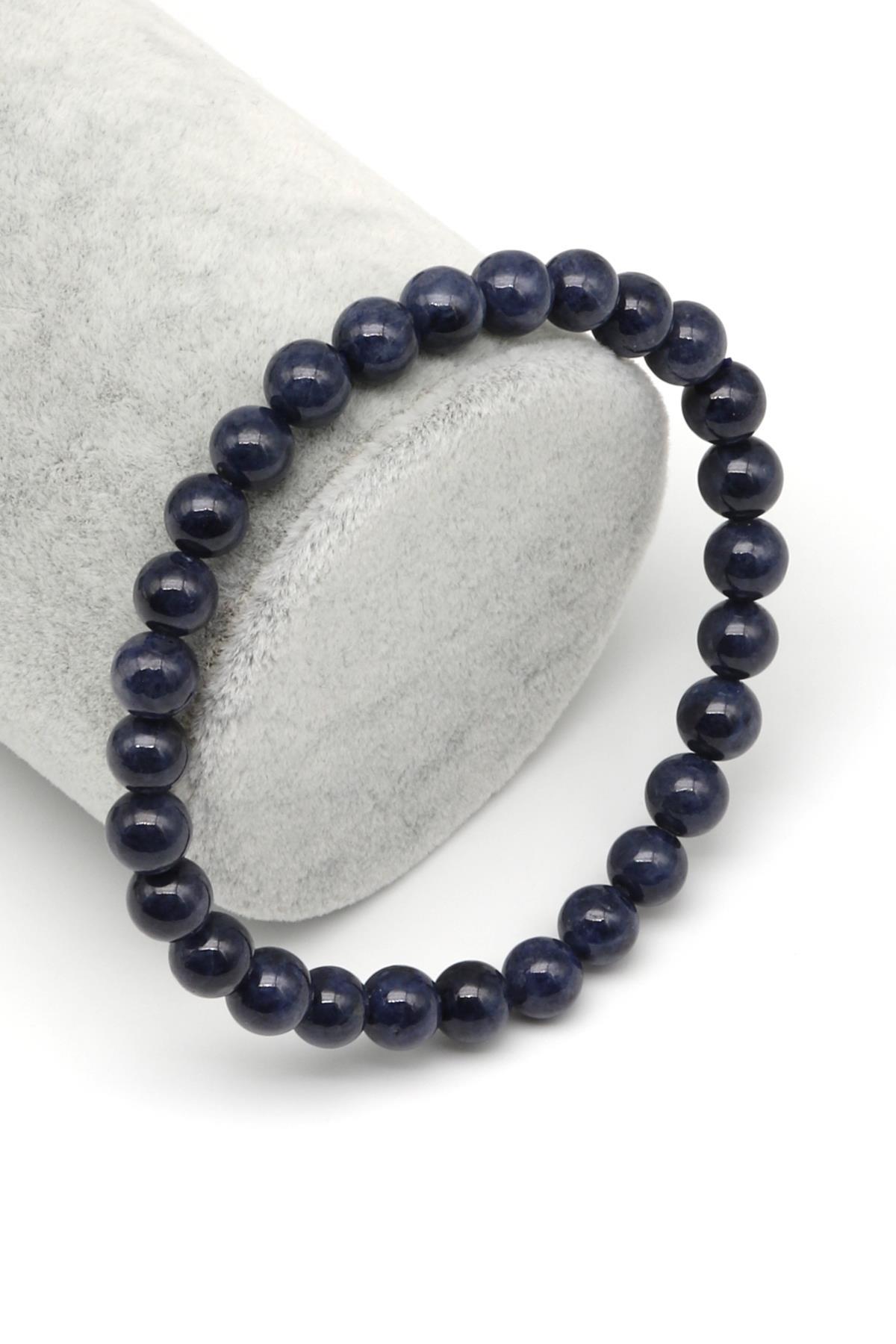 Safir Doğal Taş Bileklik 6 mm Küre Kesim