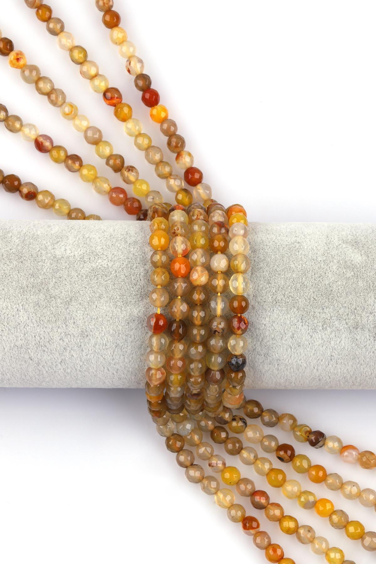 Sarı Akik Doğal Taş Dizi 6 mm Fasetli Küre Kesim