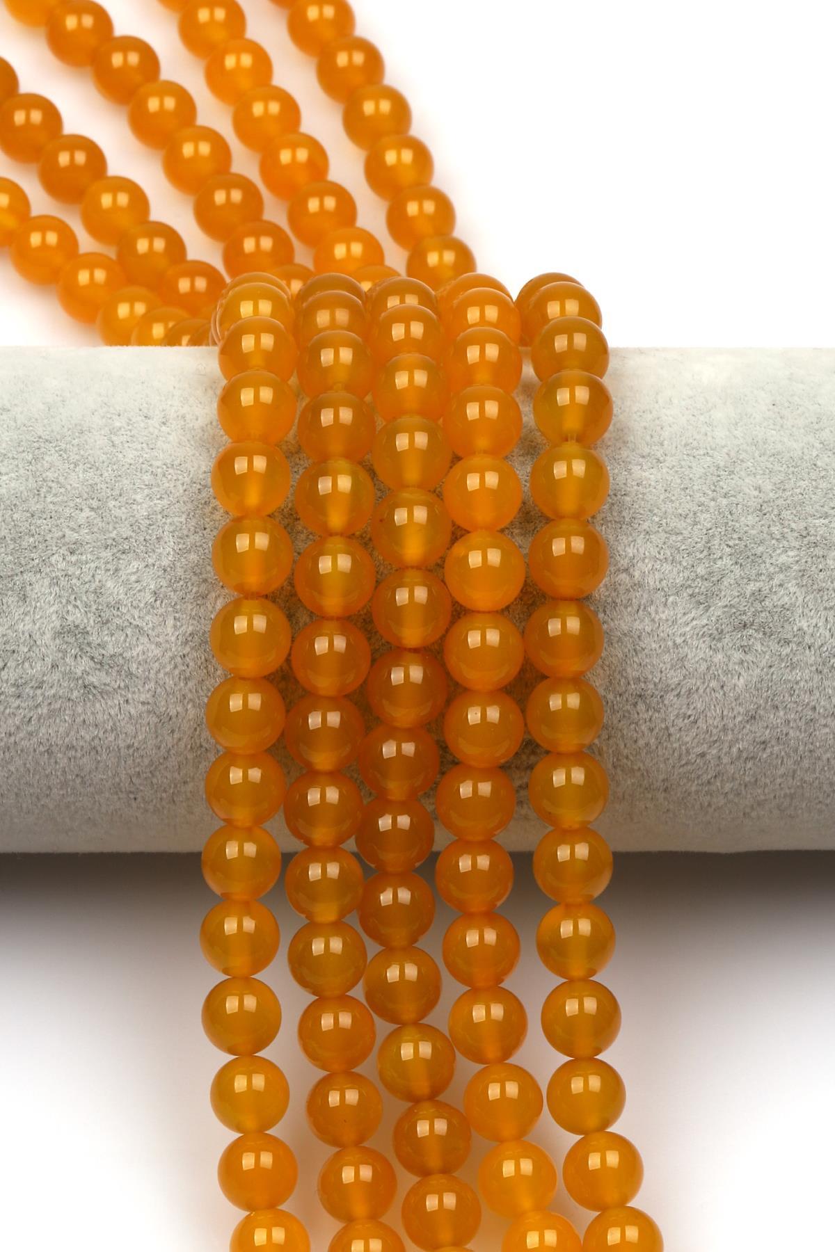 Sarı Akik Doğaltaş Dizi 8 mm Küre Kesim