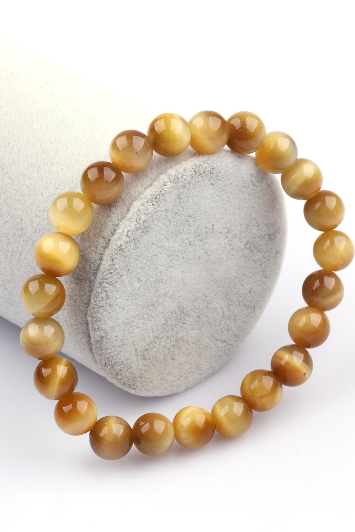 Sarı Kaplan Gözü Doğal Taş 8 mm Küre Kesim Bileklik