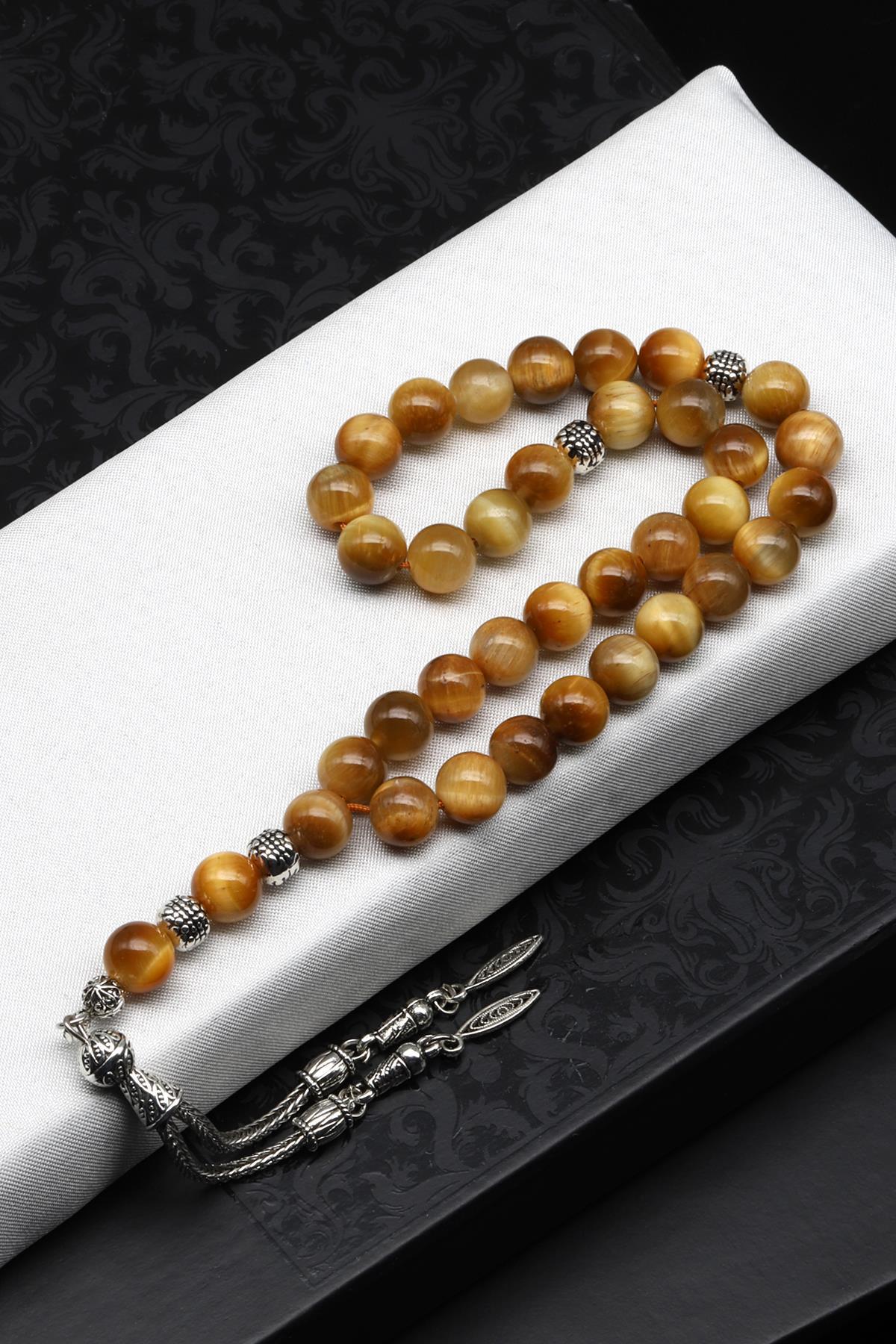 Sarı Kaplan Gözü Doğal Taş Tesbih 8 mm Küre Kesim