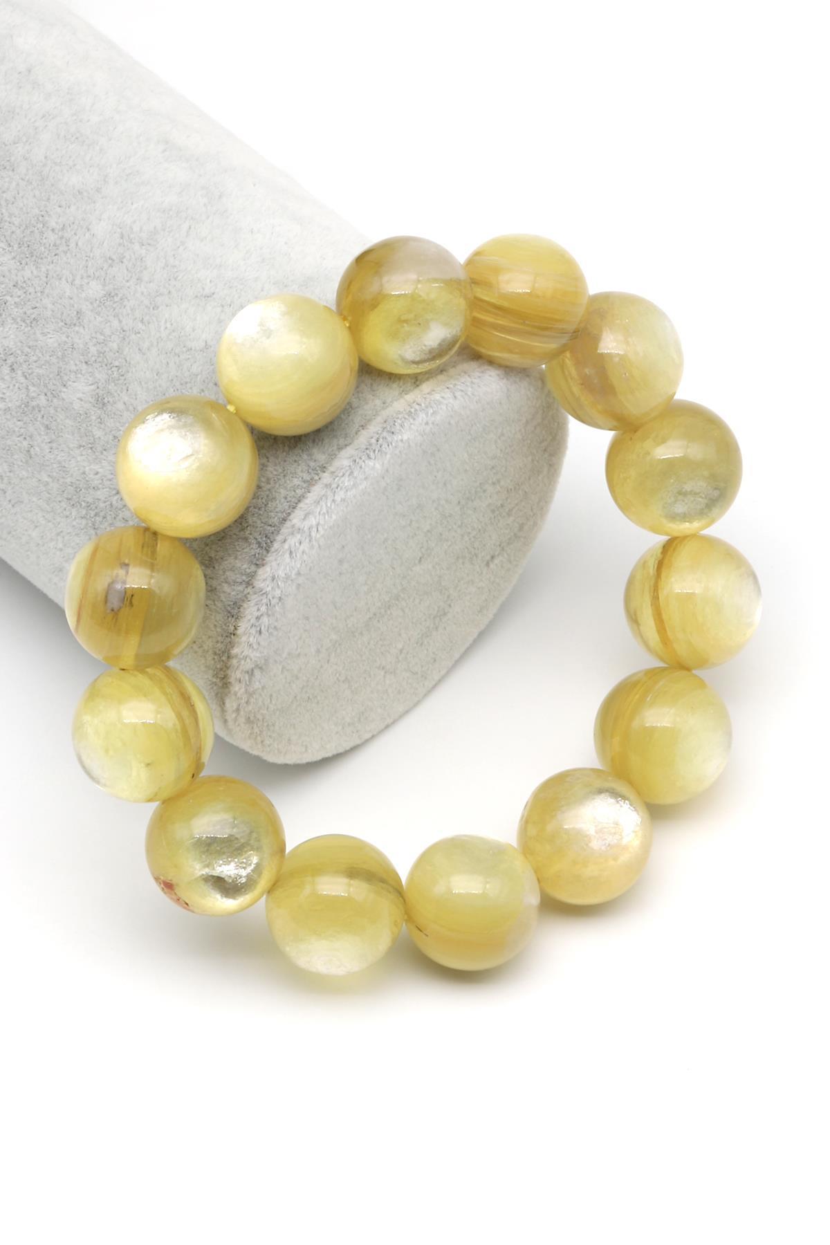 Sarı Lepidolit Doğal Taş Bileklik 15 mm Küre Kesim - BLK-2015