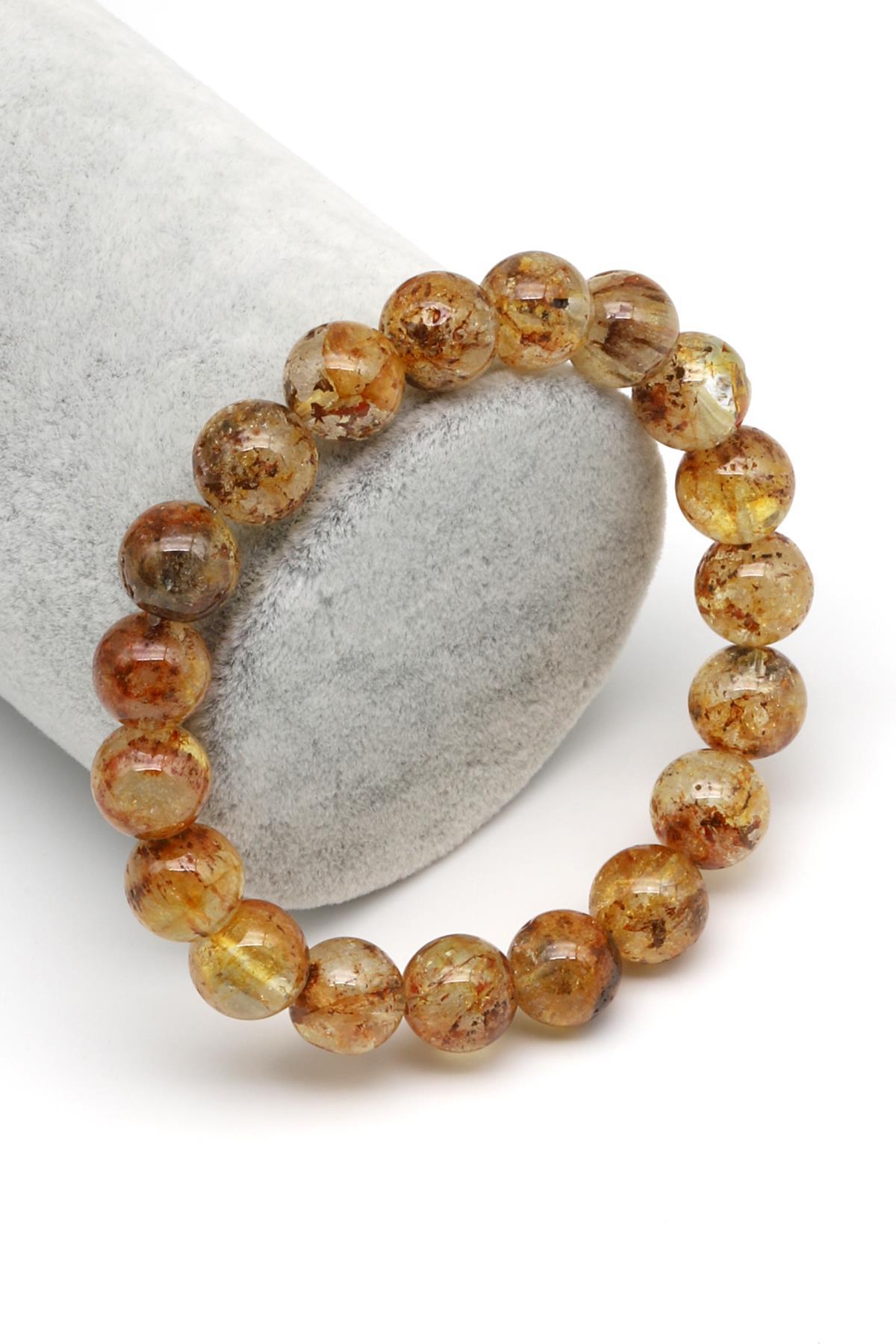 Sarı Topaz Doğal Taş Bileklik 10 mm Küre Kesim