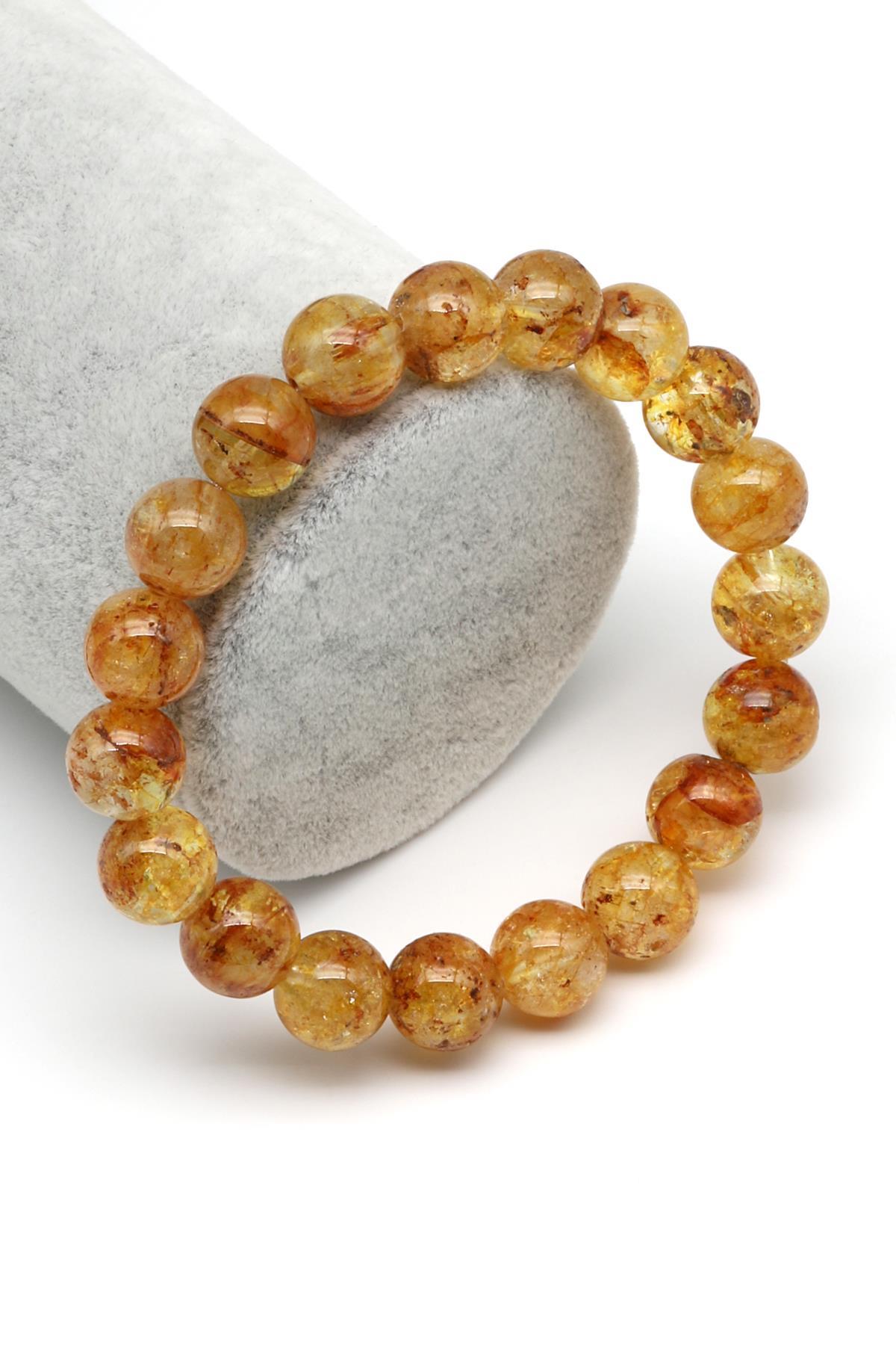 Sarı Topaz Doğal Taş Bileklik 10 mm Küre Kesim