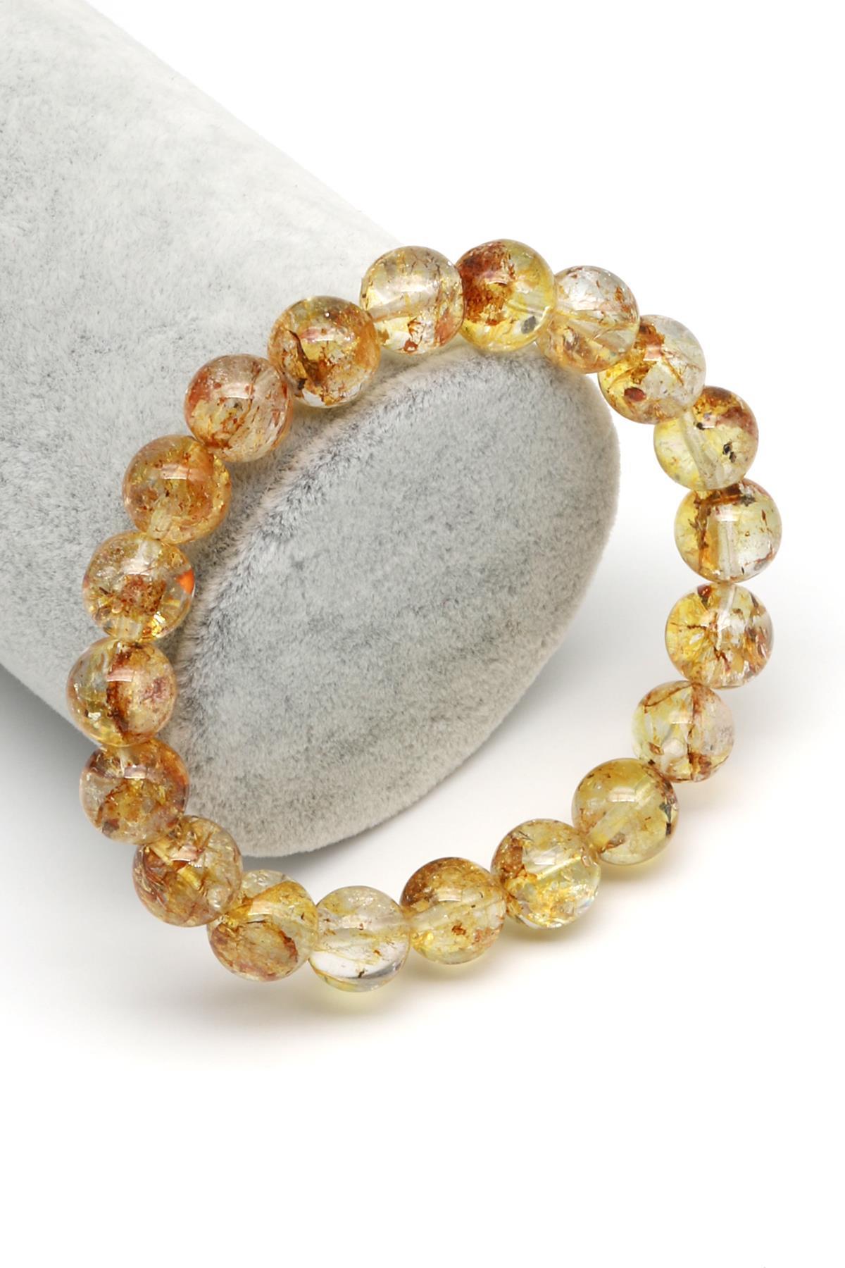 Sarı Topaz Doğal Taş Bileklik 10 mm Küre Kesim