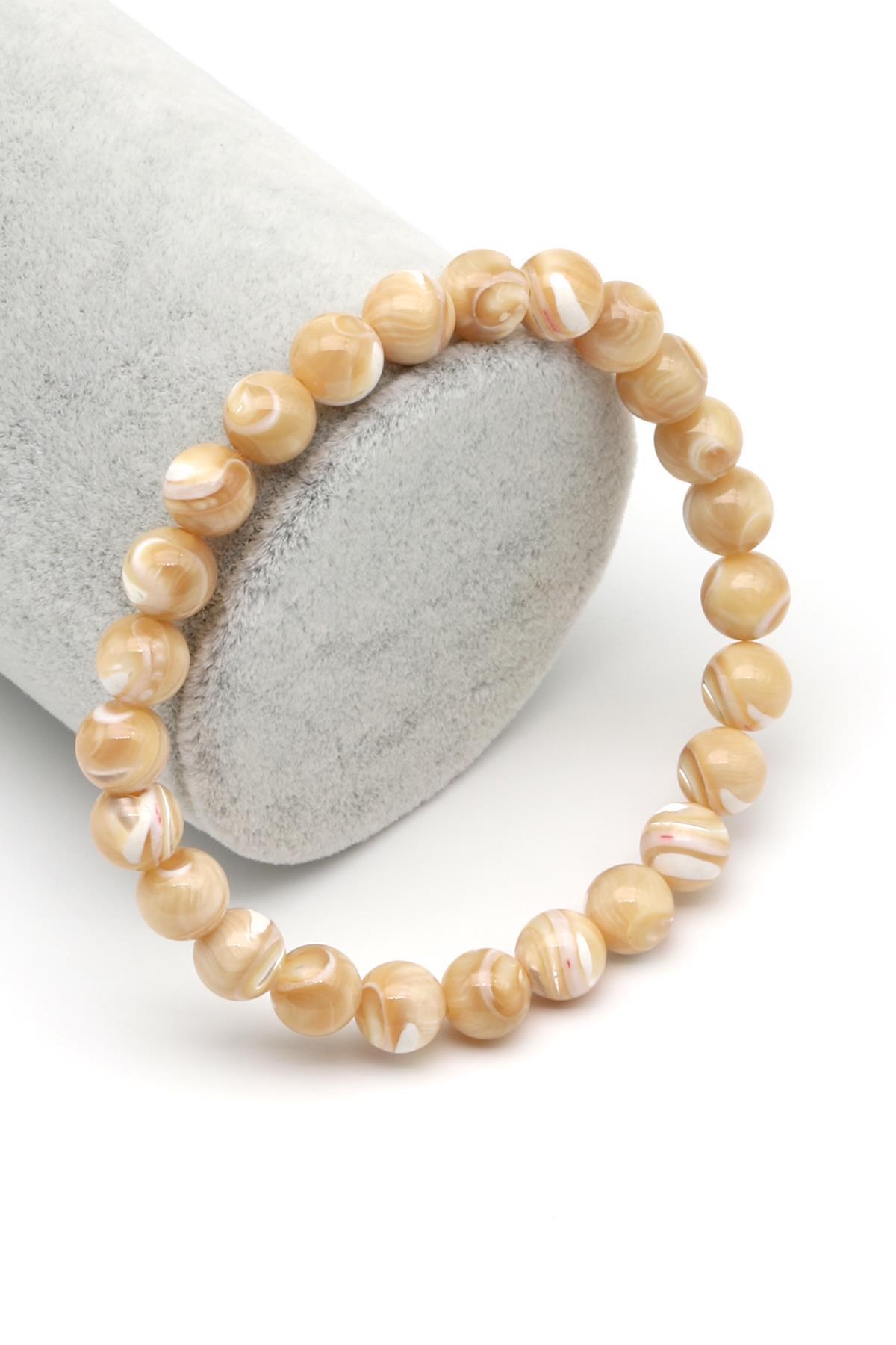 Sedef Doğal Taş Bileklik 8 mm Küre Kesim