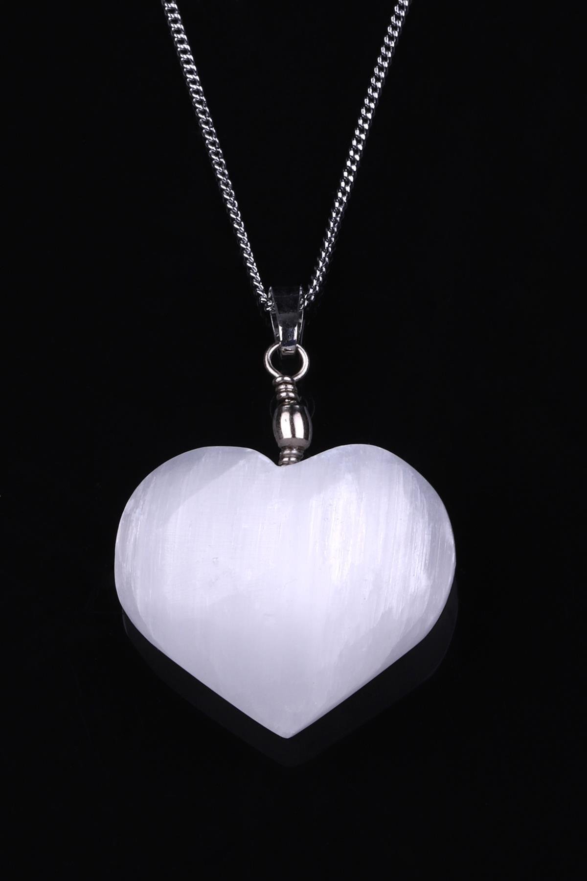 Selenit Doğal Taş Kalp Model Kolye