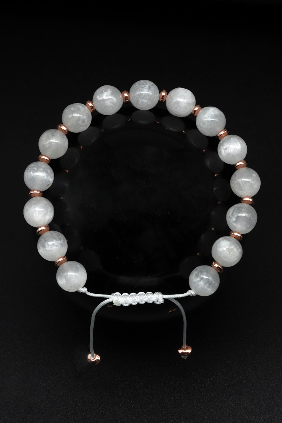 Selenit Doğal Taş Makrome Örme Bileklik