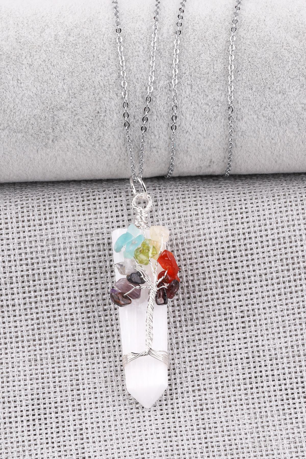 Selenit Doğal Taş Tel Sarmalı Çakra Kolye