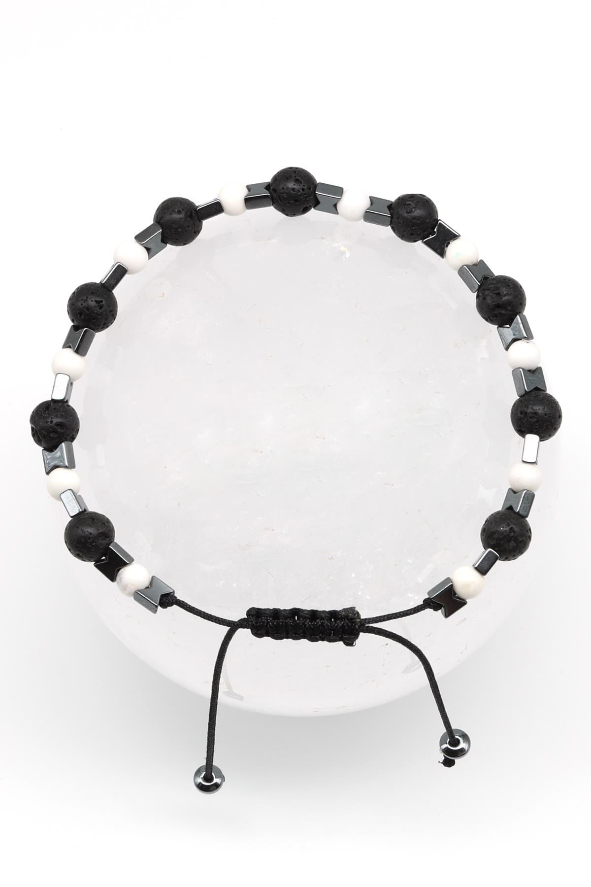 Shell - Lav - Hematit Doğal Taş Makrome Örme Bileklik