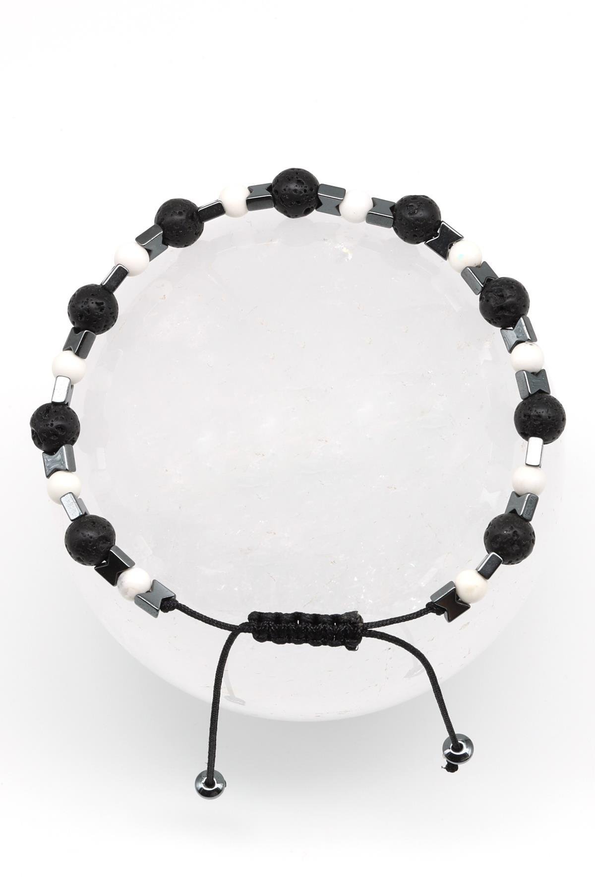 Shell - Lav - Hematit Doğal Taş Makrome Örme Bileklik