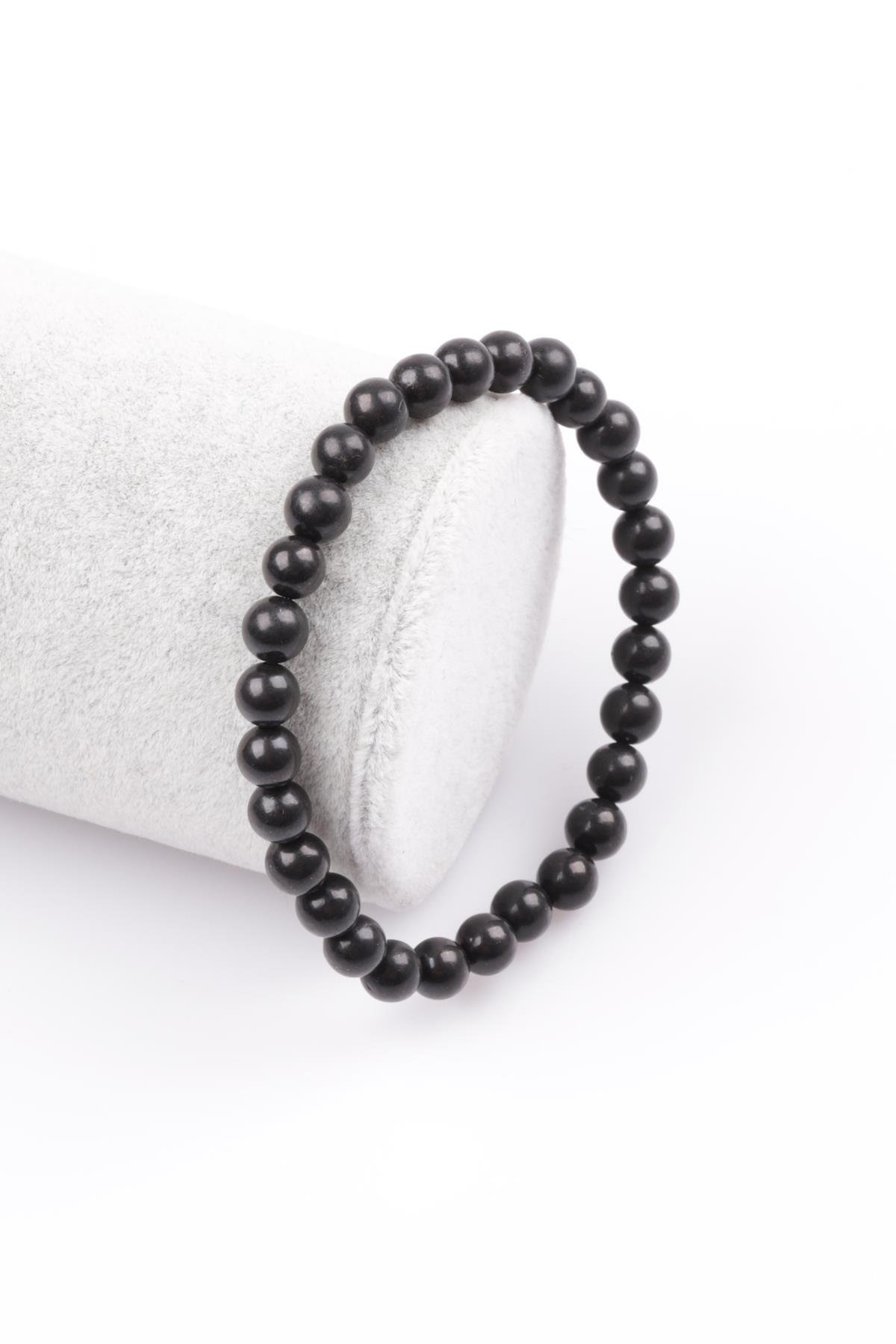 Shungite Doğal Taş Bileklik 6 mm Küre Kesim
