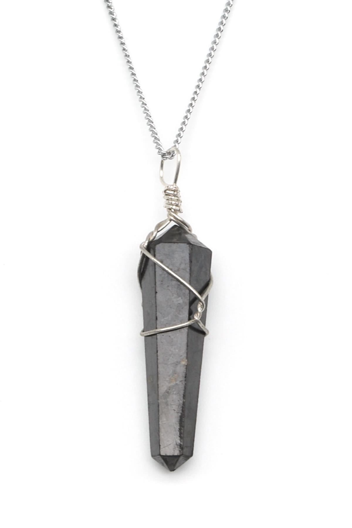 Shungite Doğal Taş Tel Sarmalı Kolye