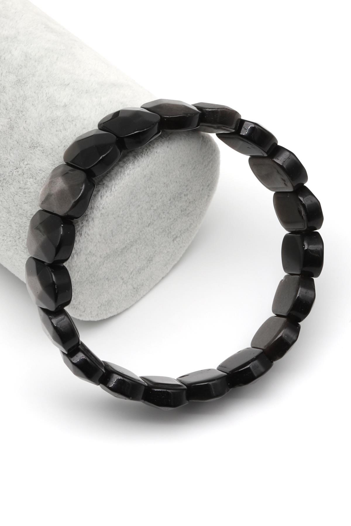 Silver Obsidyen Doğal Taş Bileklik 11 x 15 mm Özel Kesim