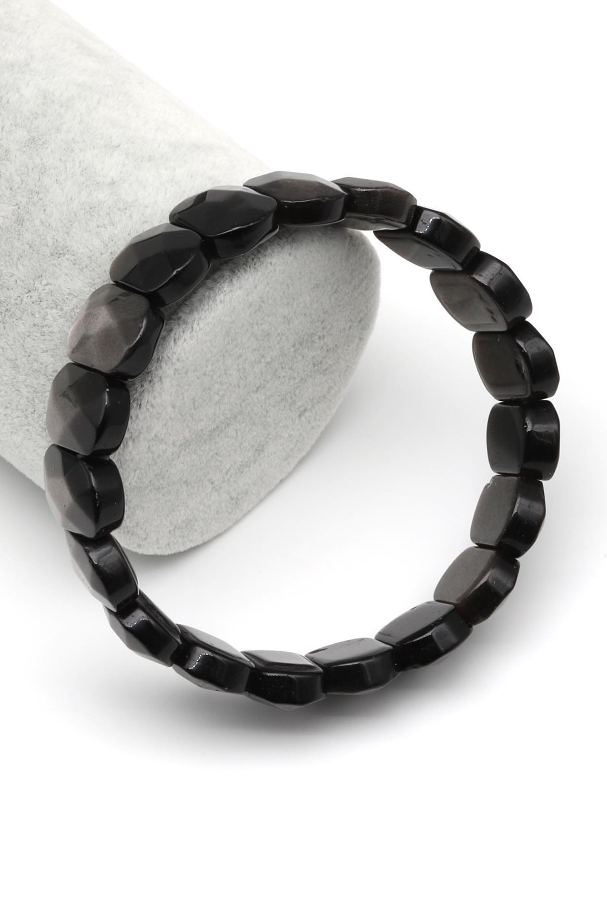 Silver Obsidyen Doğal Taş Bileklik 11 x 15 mm Özel Kesim
