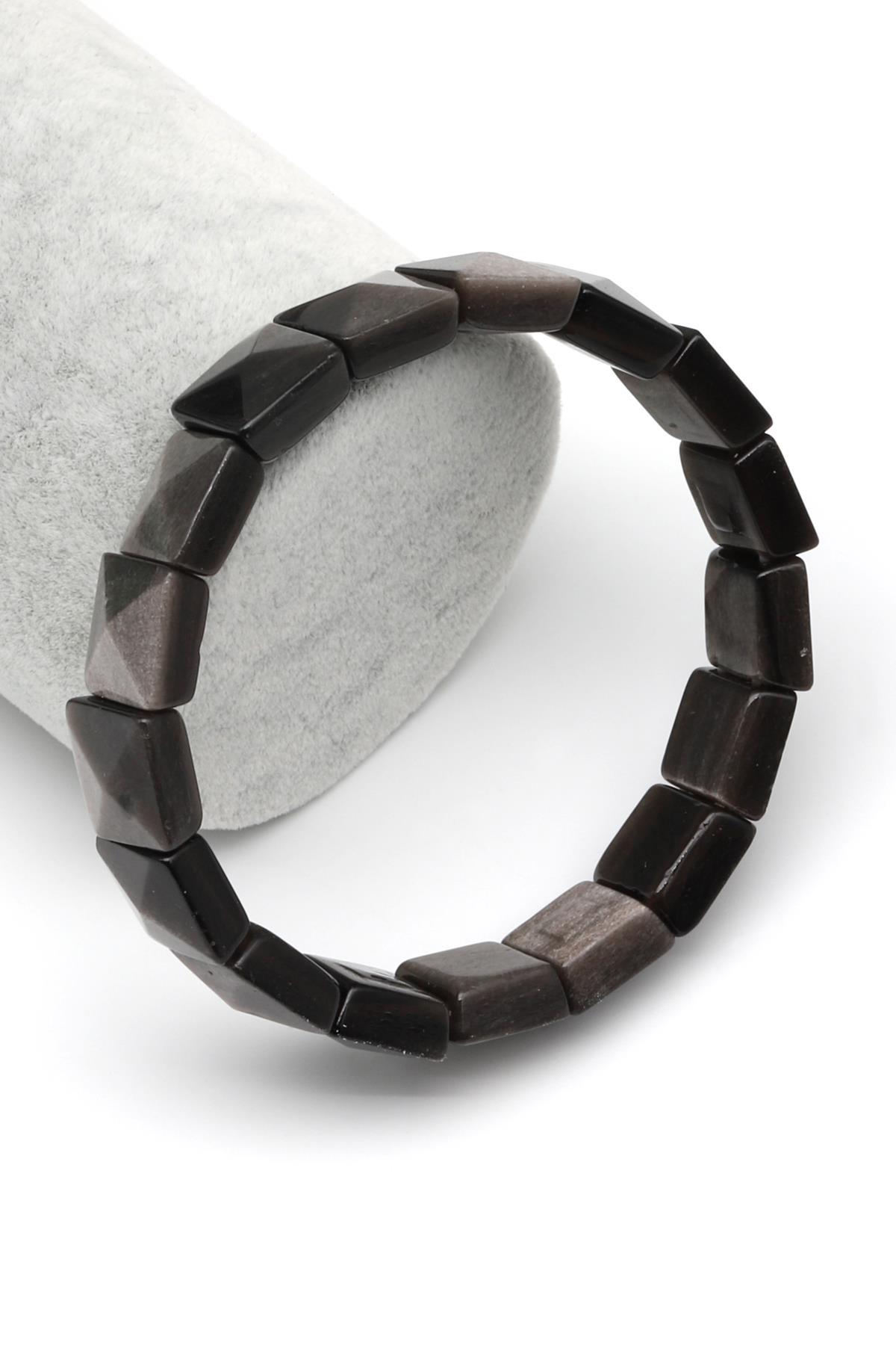 Silver Obsidyen Doğal Taş Bileklik 12 x 12 mm Özel Kesim