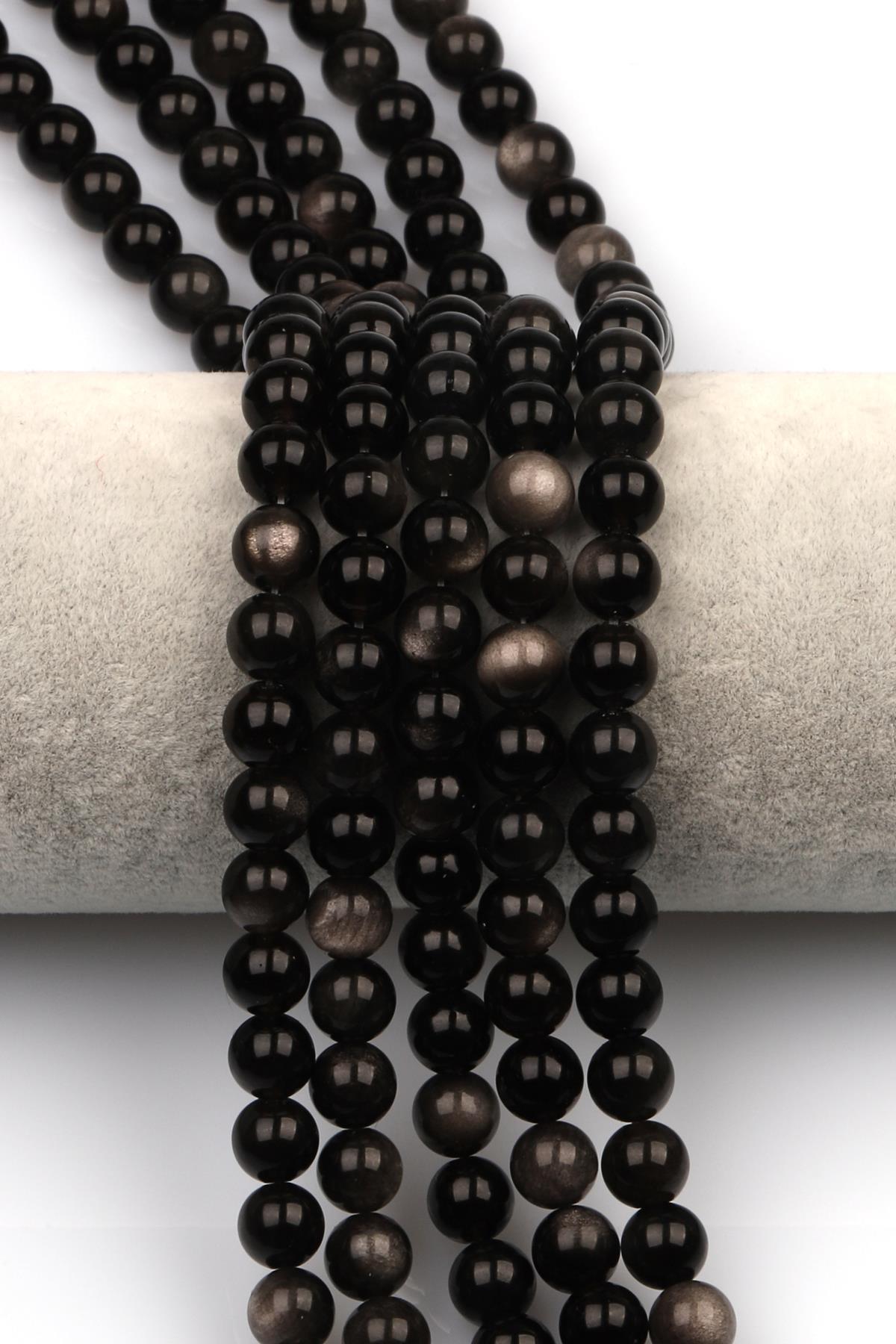 Silver Obsidyen Doğal Taş Dizi 8 mm Küre Kesim