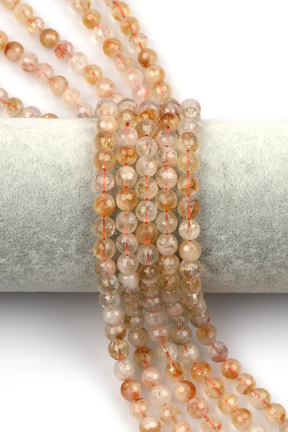 Sitrin ( AB Kalite ) Doğal Taş Dizi 6 mm Fasetli Küre Kesim