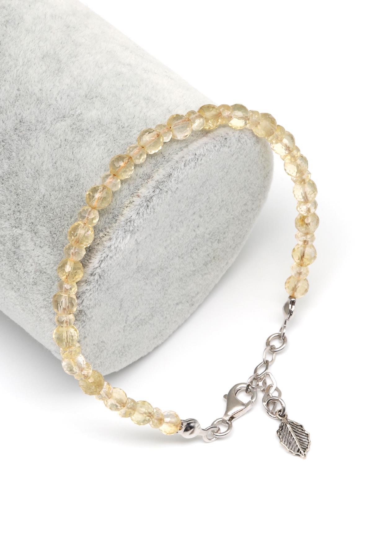 Sitrin Doğal Taş 925 Ayar Gümüş Bileklik Fasetli Küre Kesim